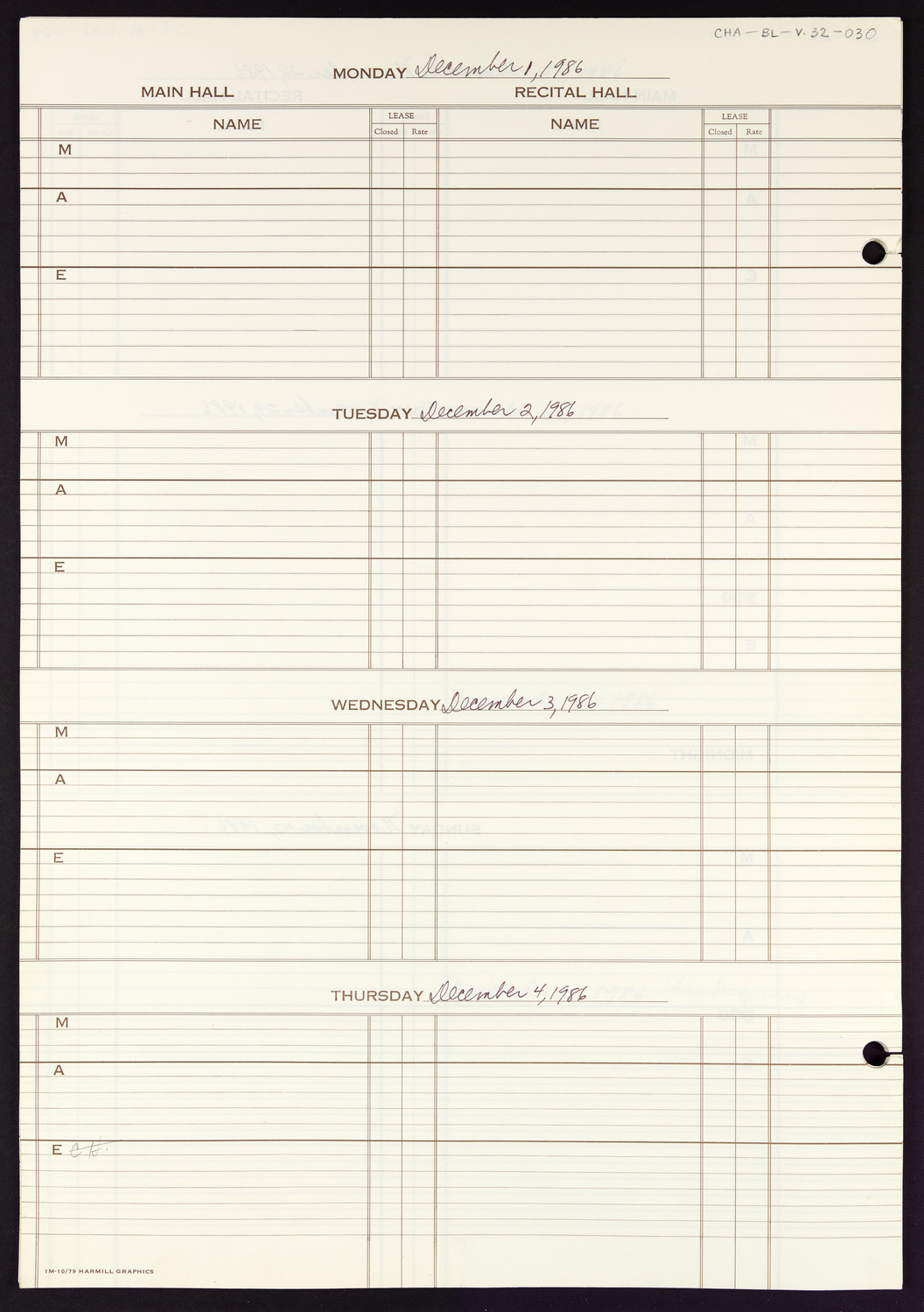 Carnegie Hall Booking Ledger, volume 32, page 30