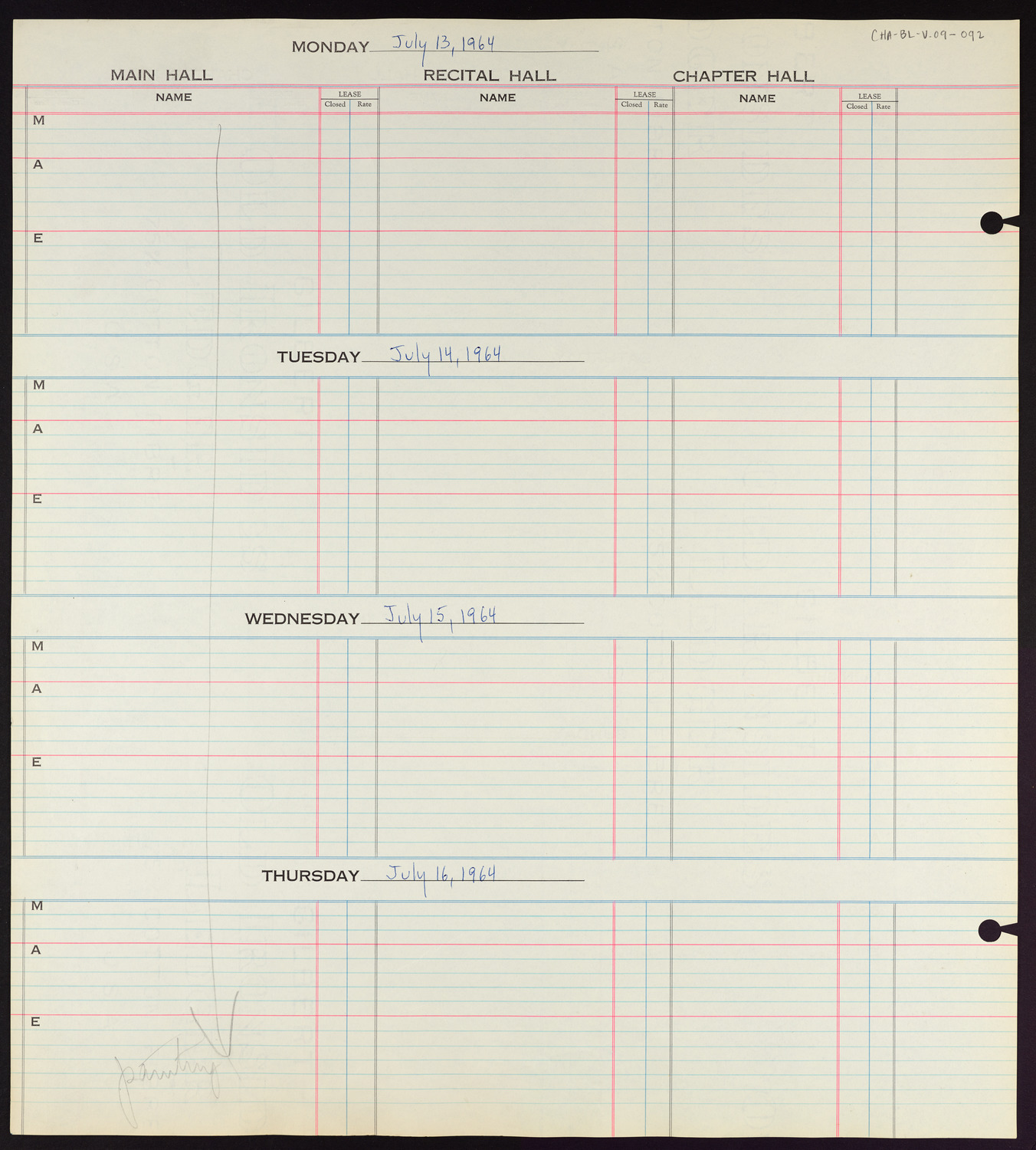 Carnegie Hall Booking Ledger, volume 9, page 92