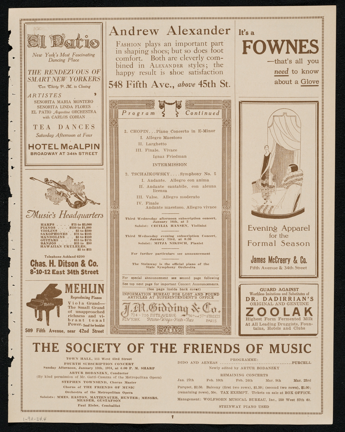 State Symphony Orchestra of New York, January 9, 1924, program page 7
