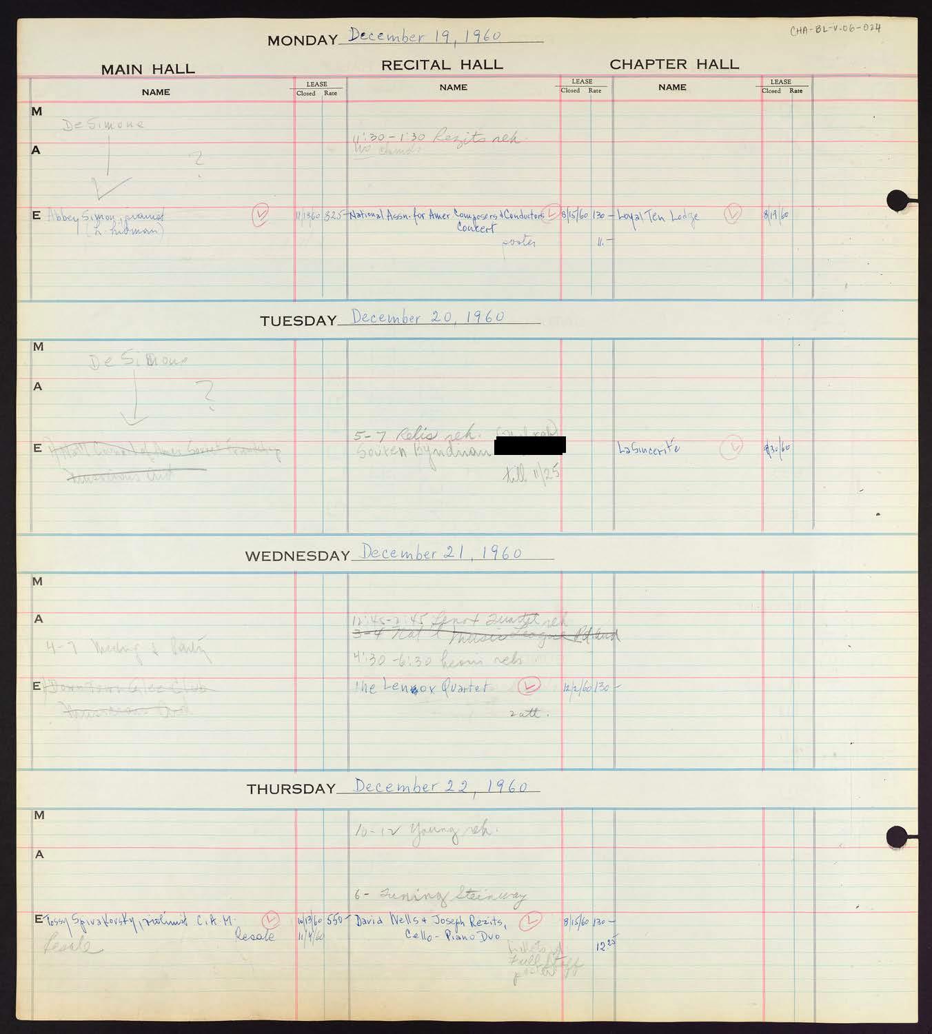 Carnegie Hall Booking Ledger, volume 6, page 24