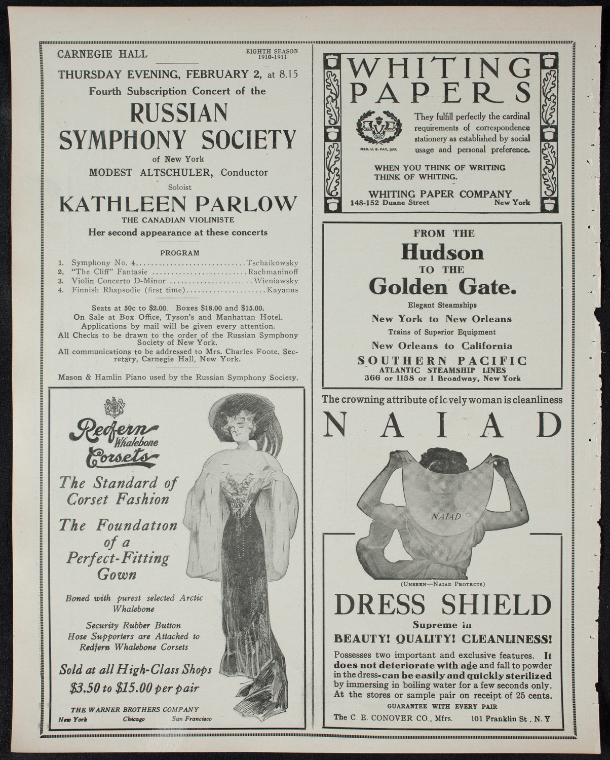 Marcella Sembrich, Soprano, January 24, 1911, program page 2
