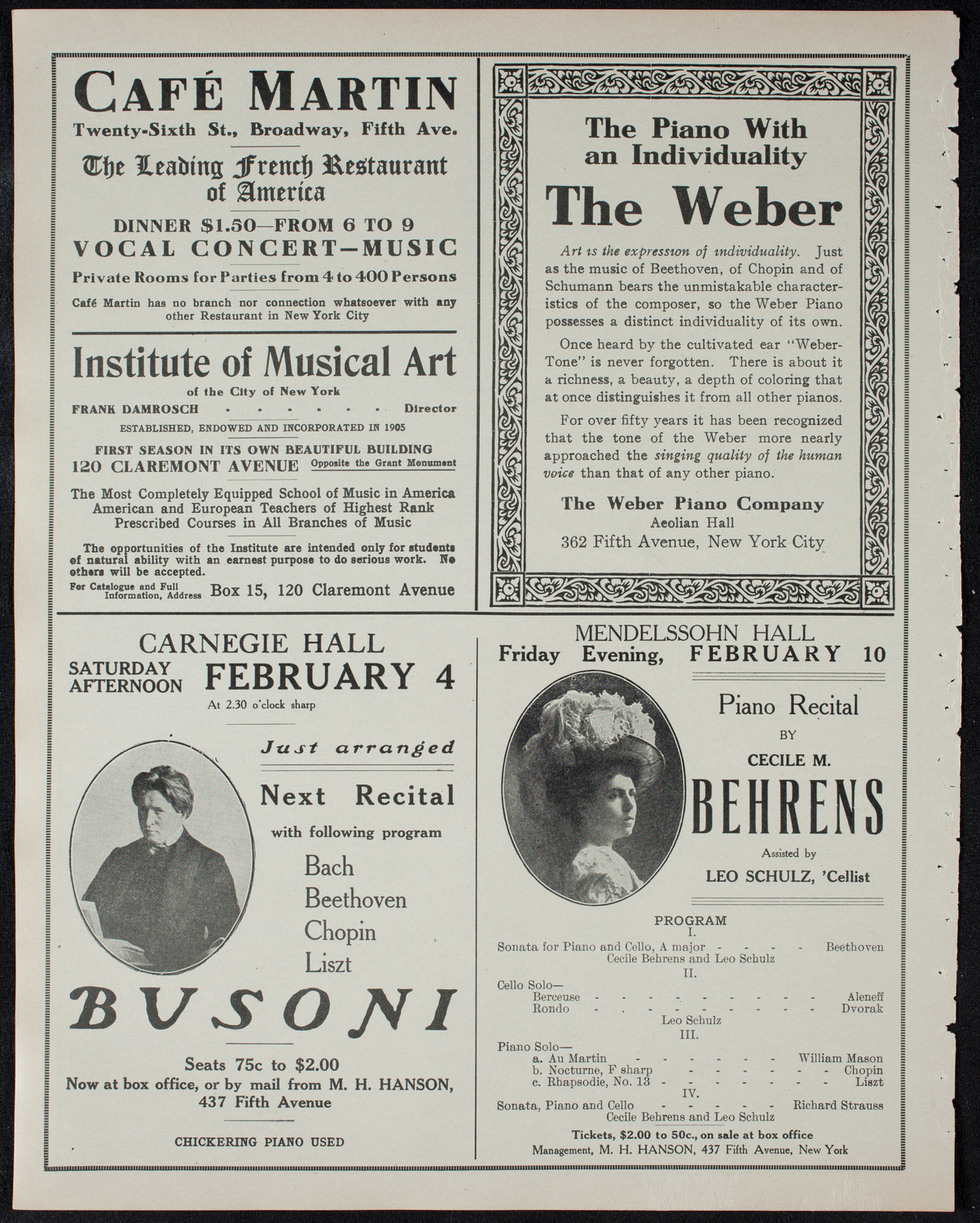 New York Philharmonic, January 27, 1911, program page 6