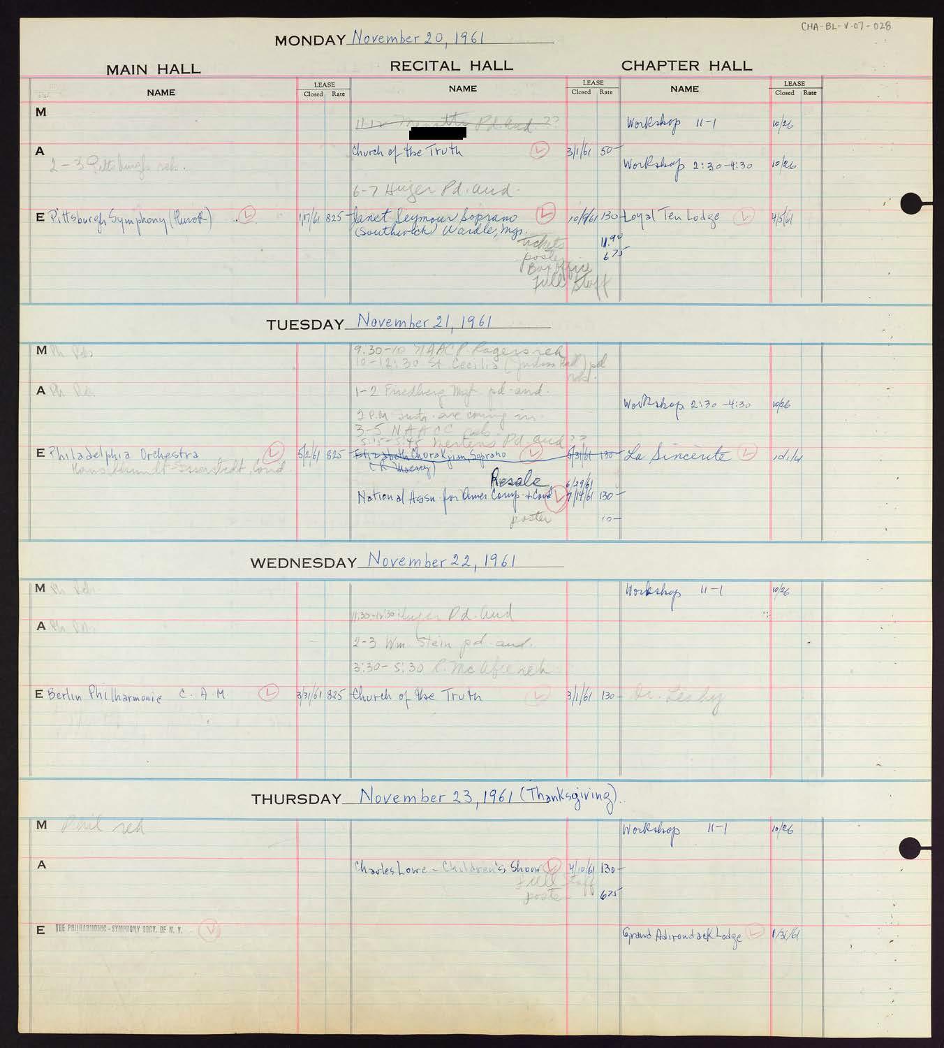 Carnegie Hall Booking Ledger, volume 7, page 28