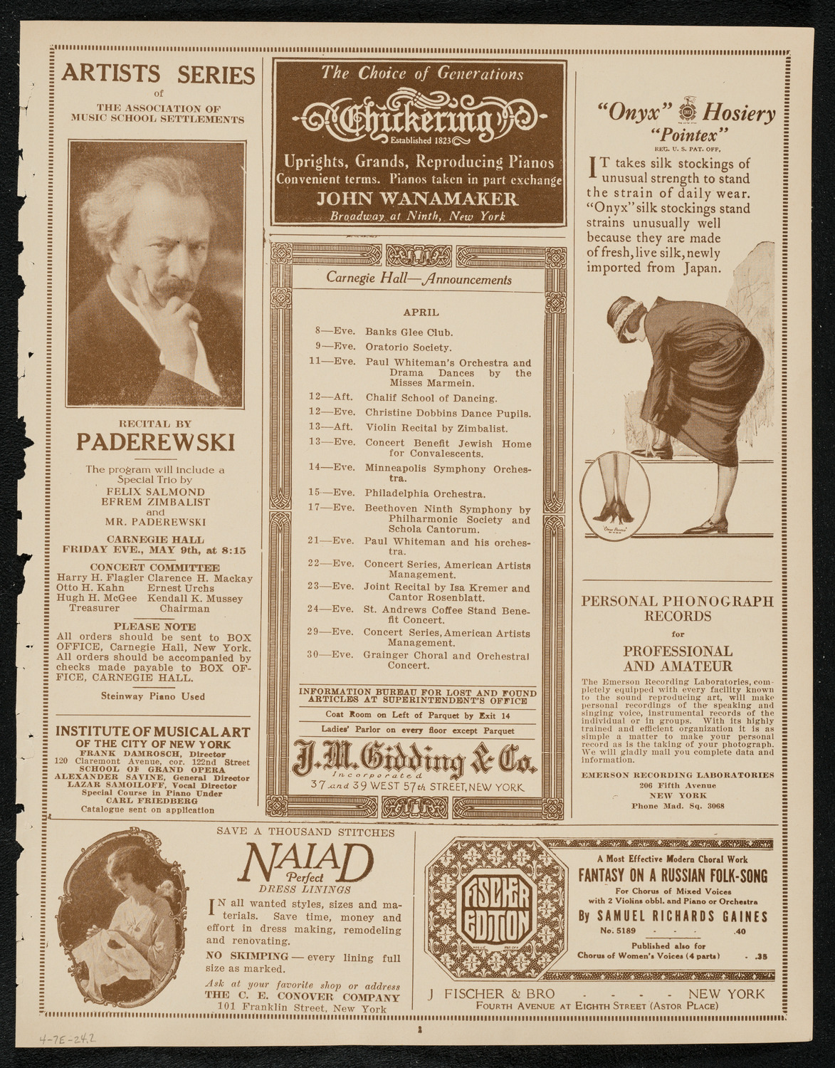 Rochester Philharmonic Orchestra, April 7, 1924, program page 3