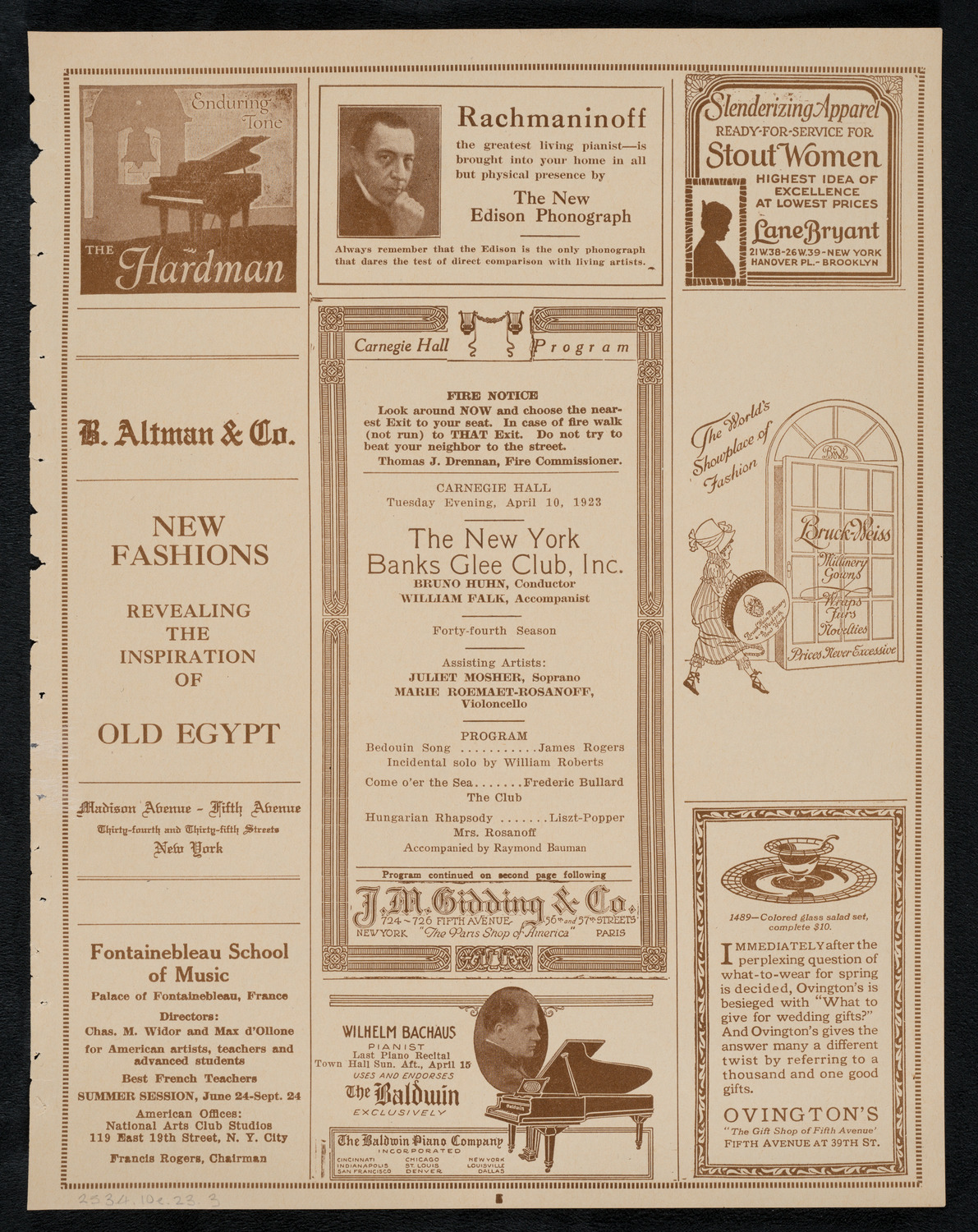 New York Banks' Glee Club, April 10, 1923, program page 5