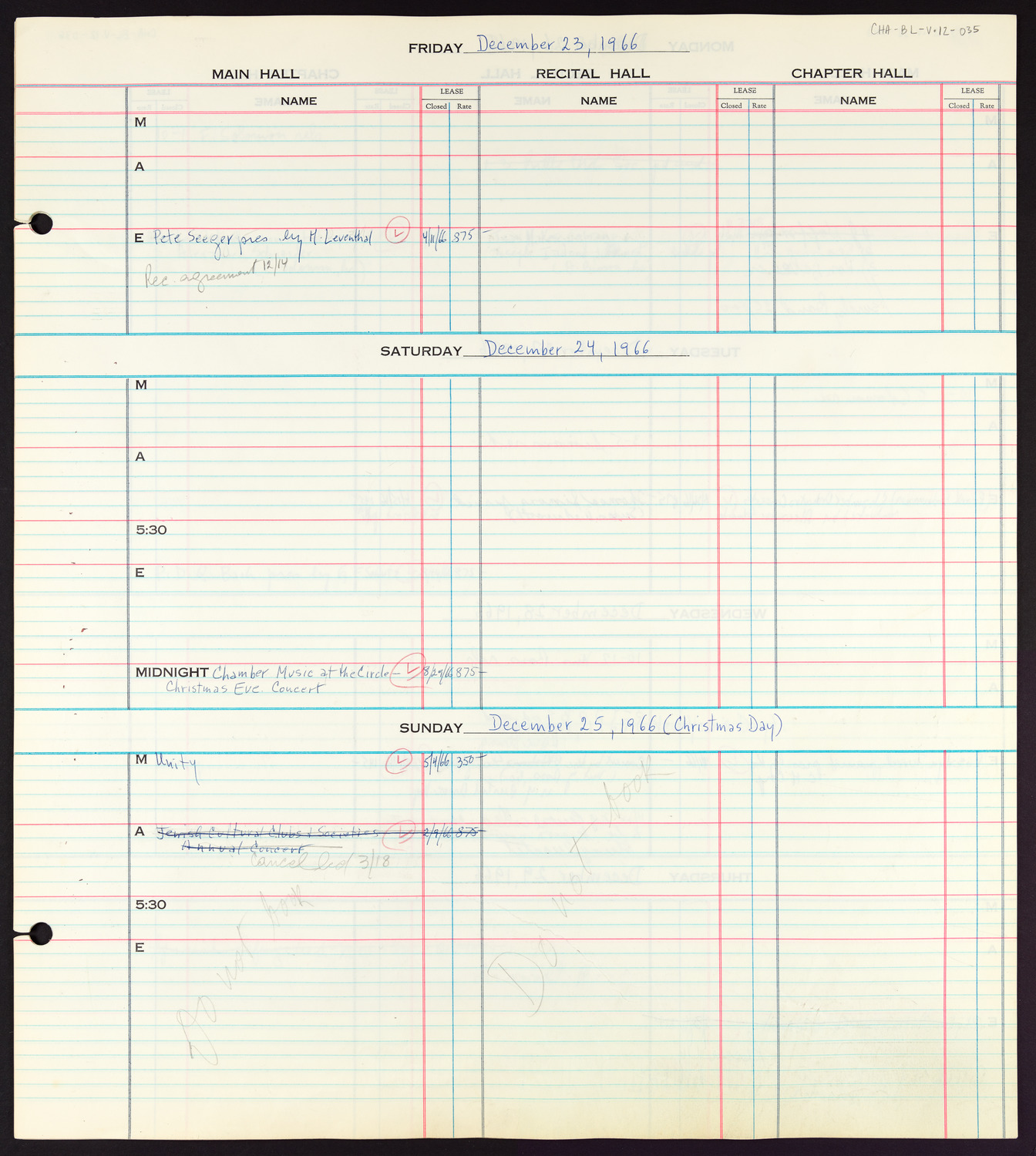 Carnegie Hall Booking Ledger, volume 12, page 35