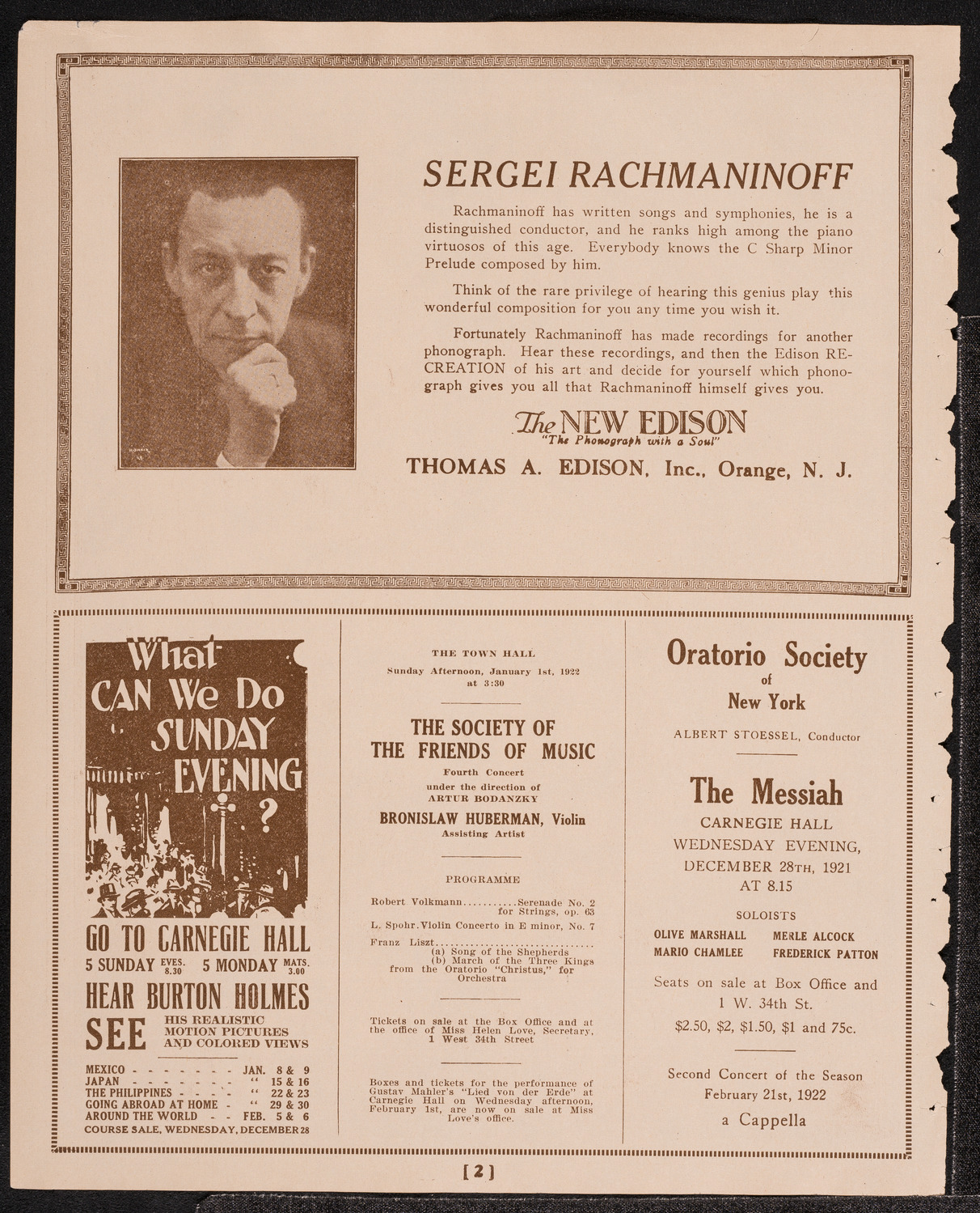 Philadelphia Orchestra, December 20, 1921, program page 2