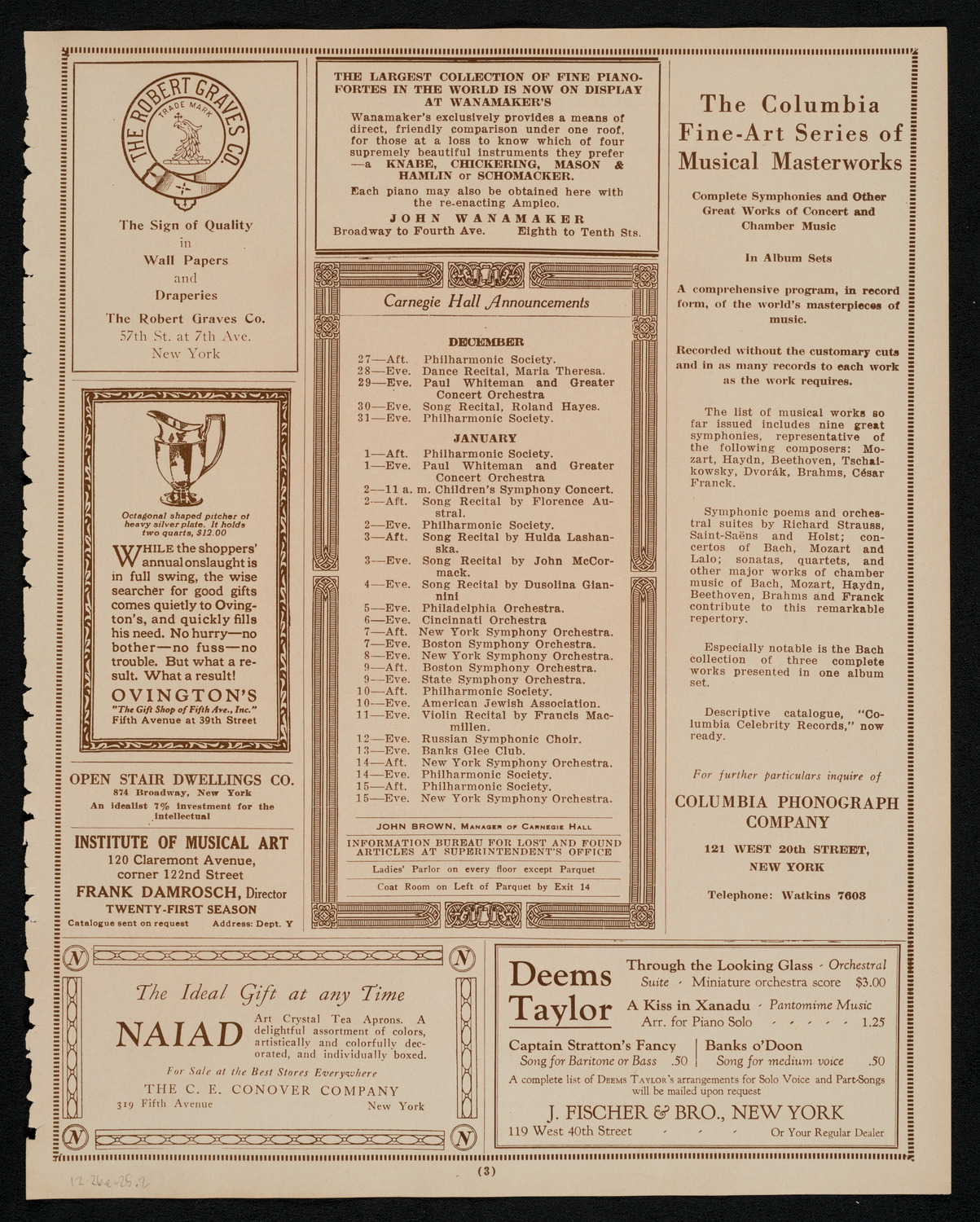 Oratorio Society of New York, December 26, 1925, program page 3
