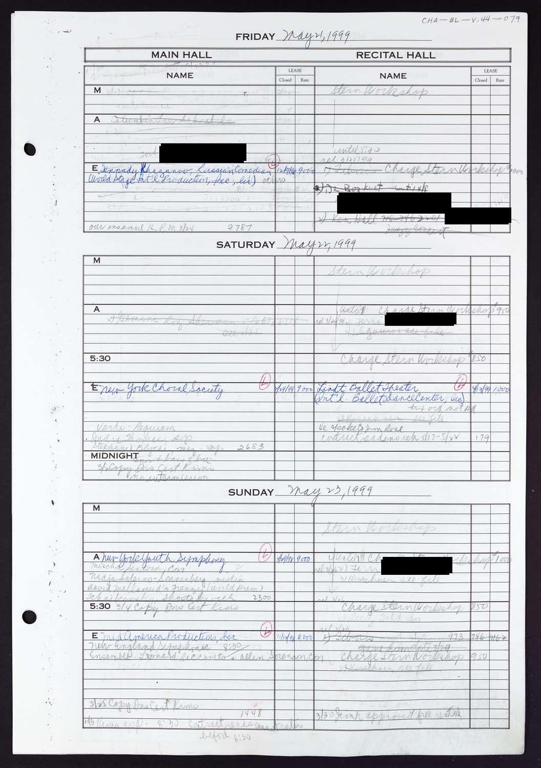 Carnegie Hall Booking Ledger, volume 44, page 79