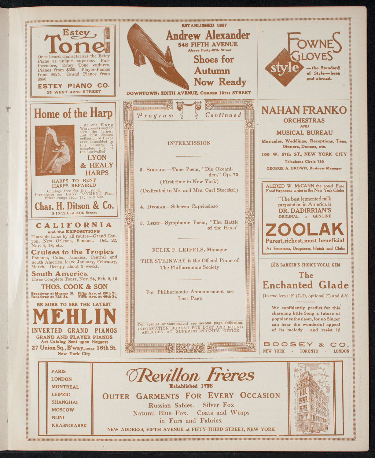 New York Philharmonic, December 10, 1915, program page 7