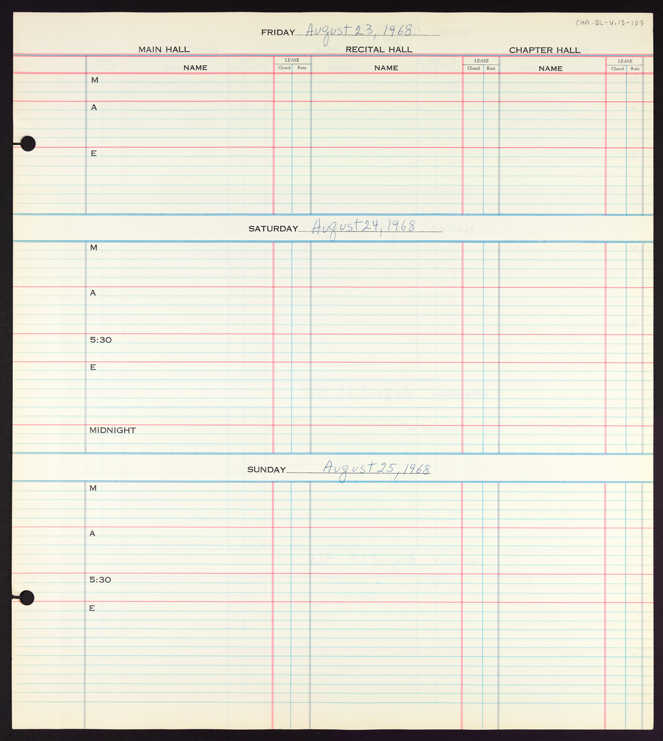 Carnegie Hall Booking Ledger, volume 13, page 103