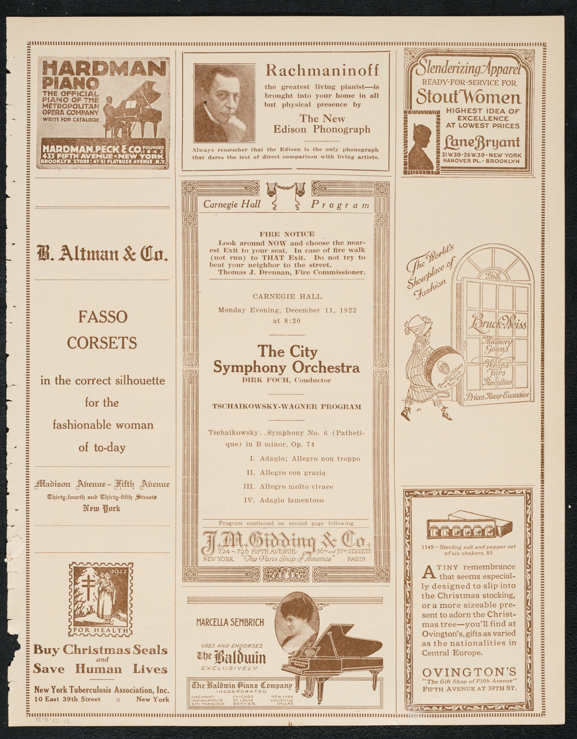 City Symphony Orchestra, December 11, 1922, program page 5