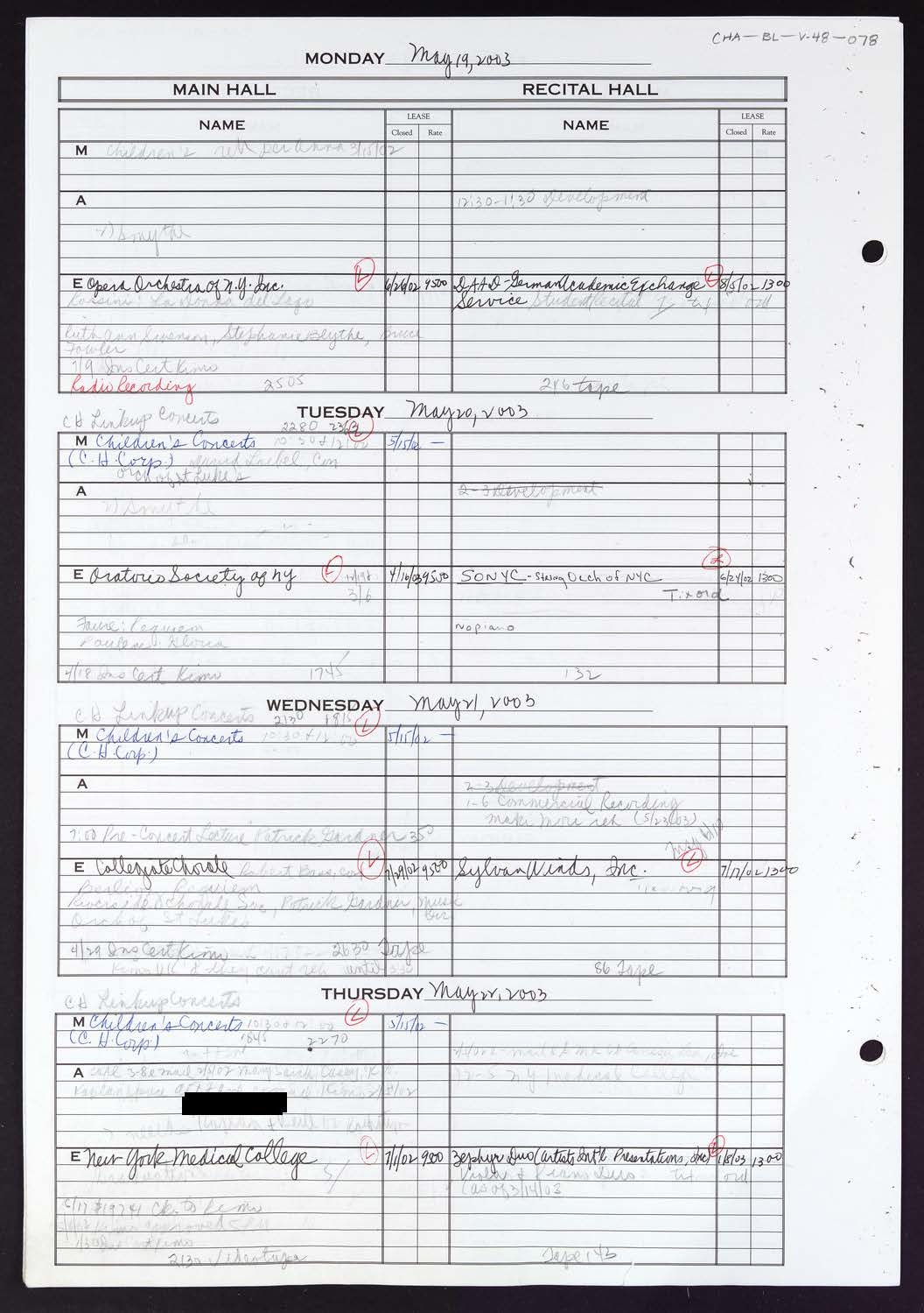 Carnegie Hall Booking Ledger, volume 48, page 78