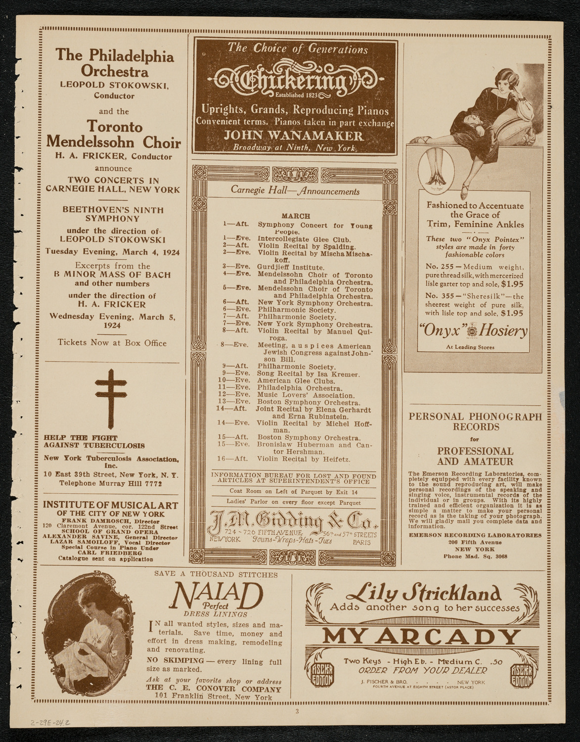 New York Symphony Orchestra, February 29, 1924, program page 3