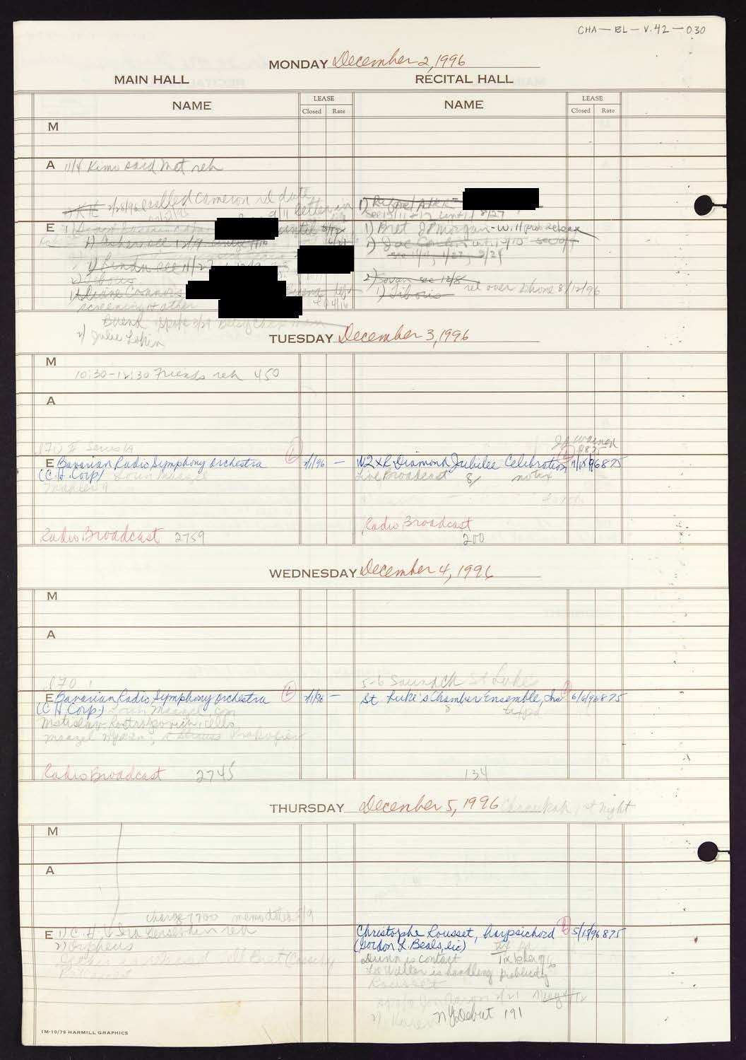 Carnegie Hall Booking Ledger, volume 42, page 30