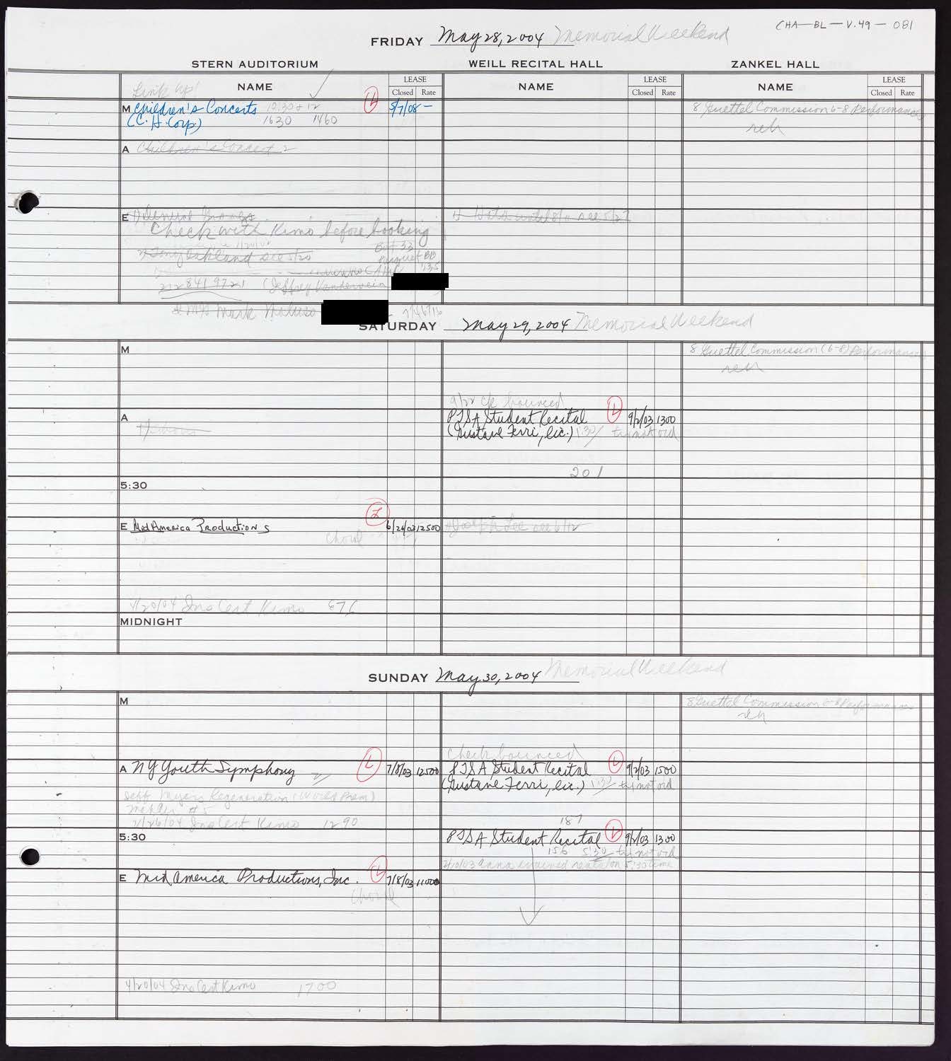 Carnegie Hall Booking Ledger, volume 49, page 81