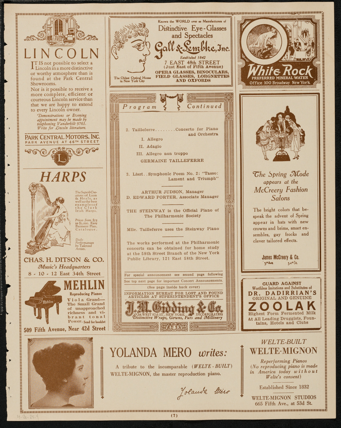 New York Philharmonic, April 2, 1925, program page 7