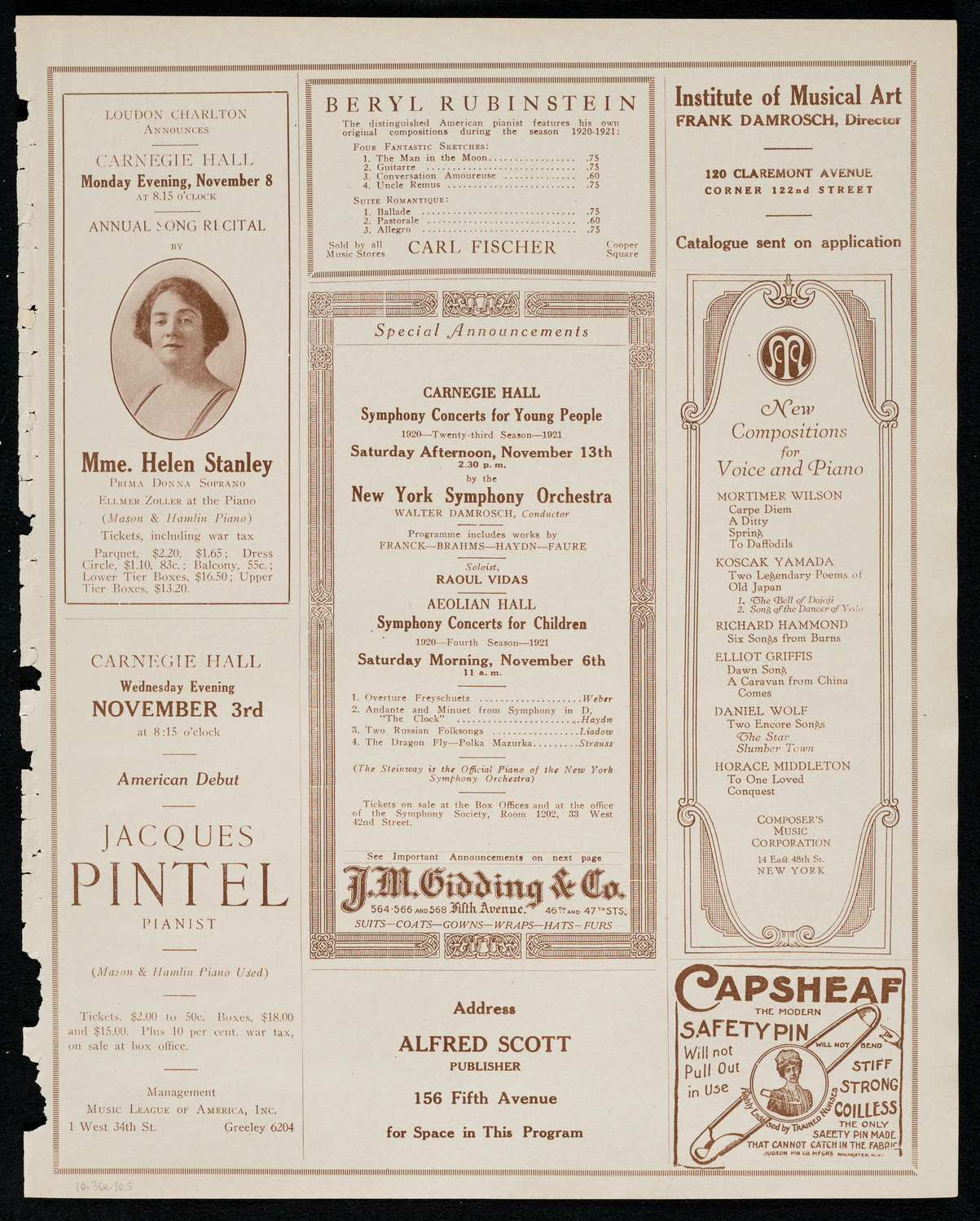 Mishel Piastro, Violin, October 30, 1920, program page 9