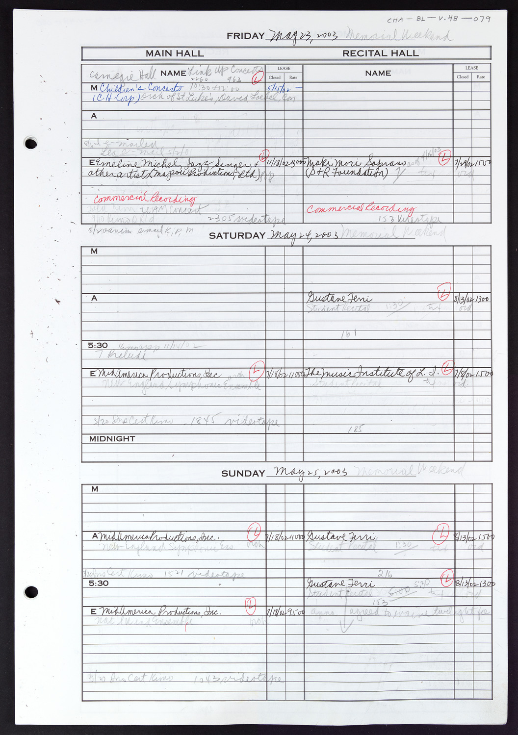 Carnegie Hall Booking Ledger, volume 48, page 79