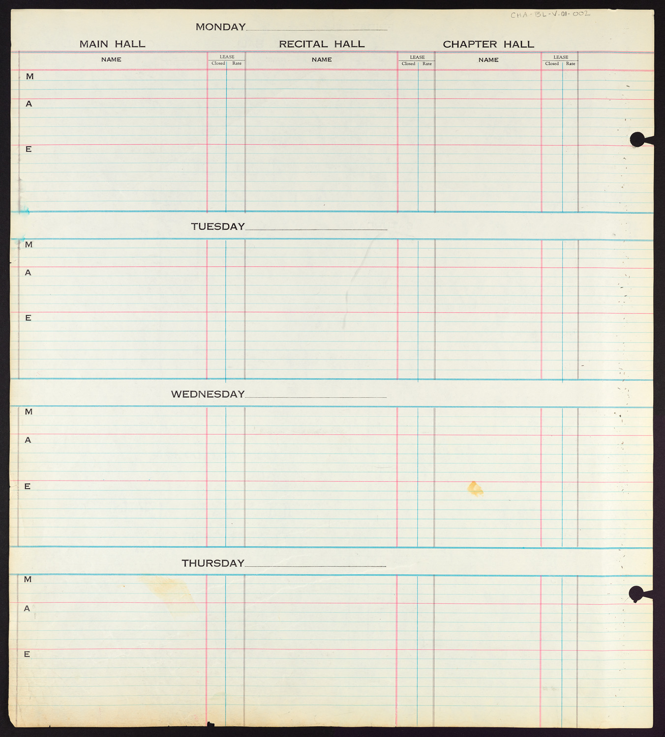 Carnegie Hall Booking Ledger, volume 1, page 2