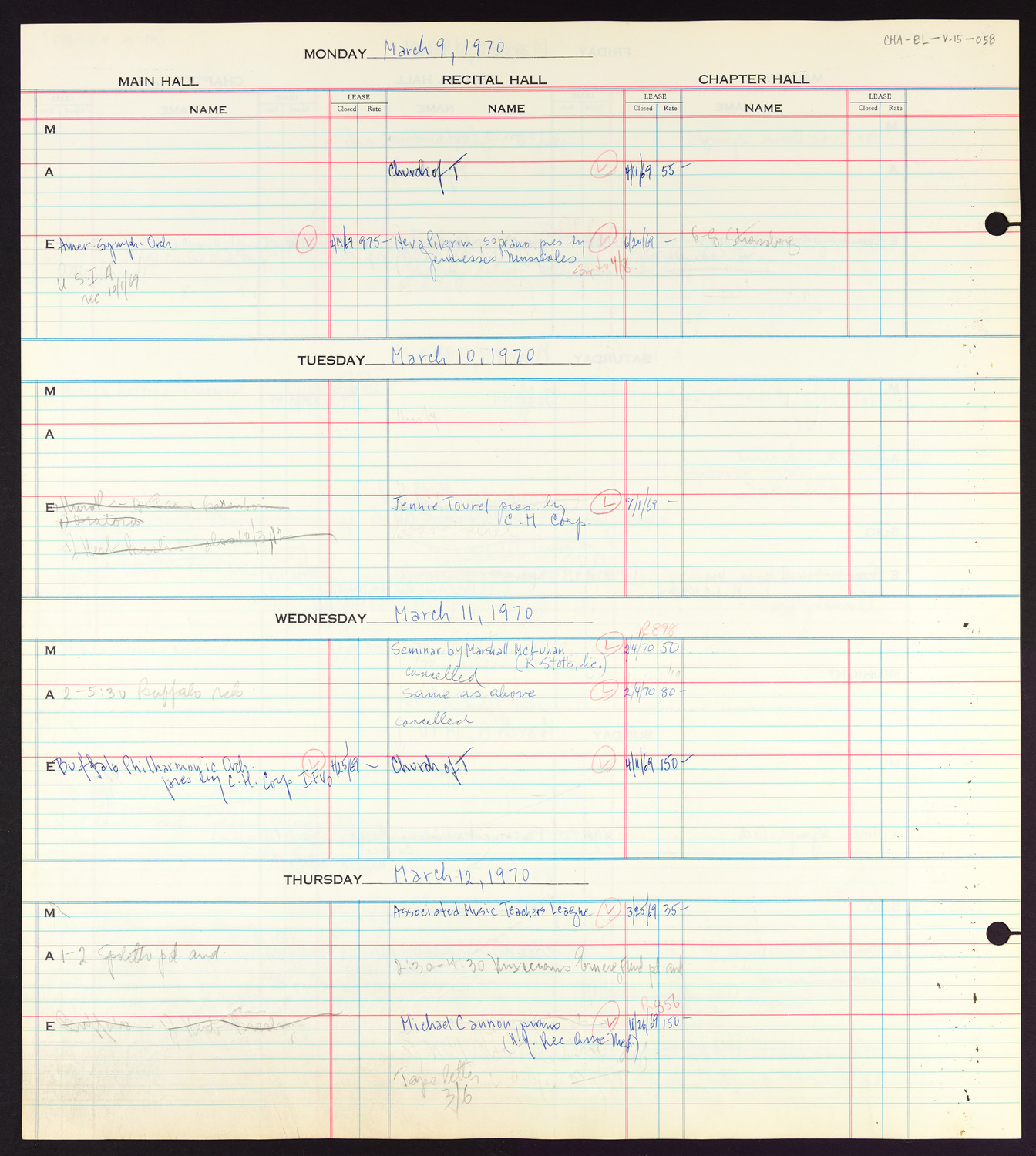 Carnegie Hall Booking Ledger, volume 15, page 58