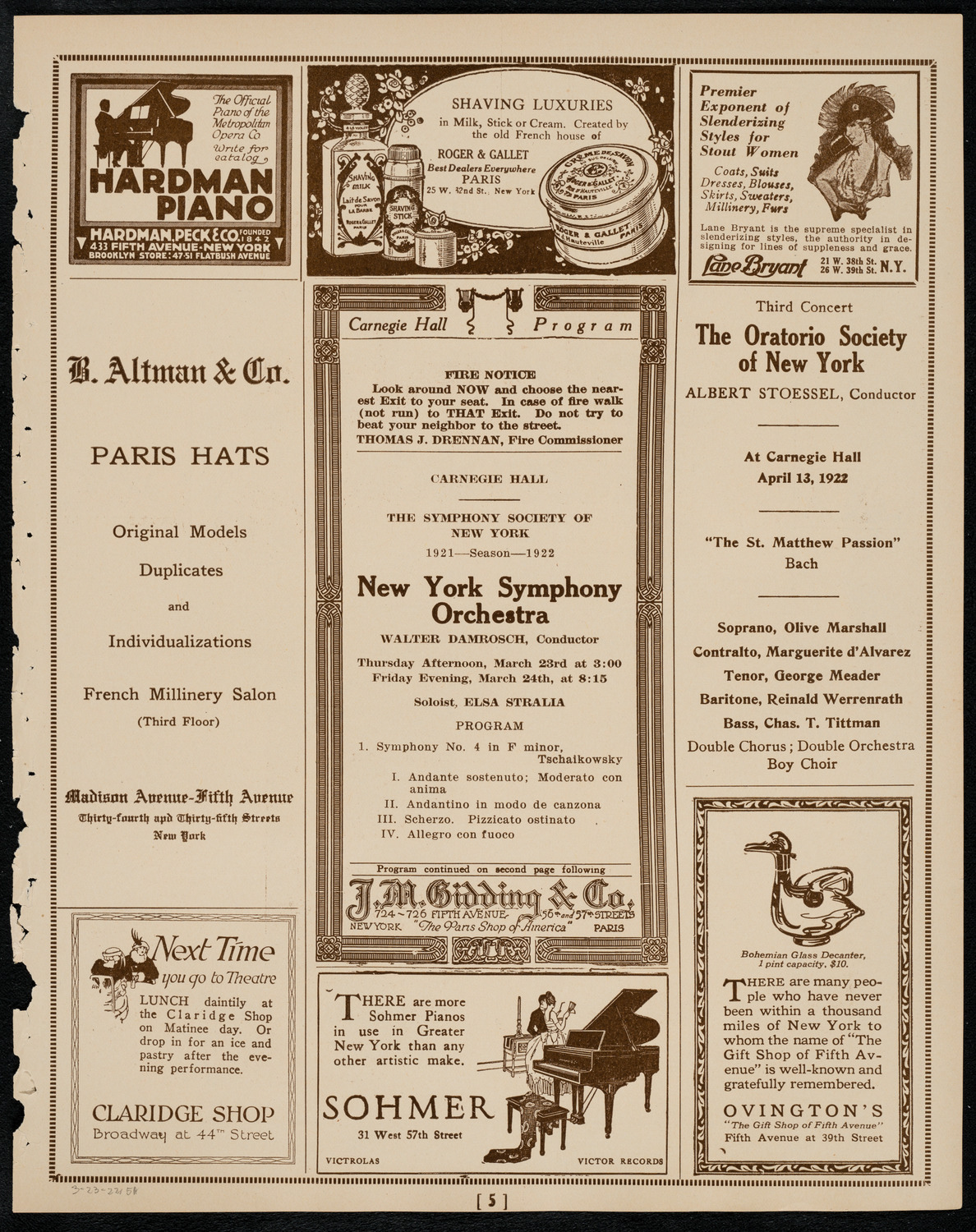 New York Symphony Orchestra, March 23, 1922, program page 5