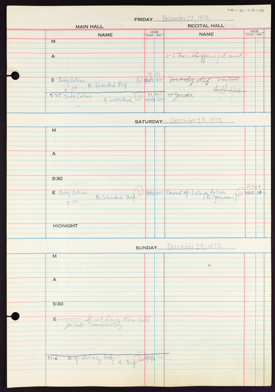 Carnegie Hall Booking Ledger, volume 18, page 33