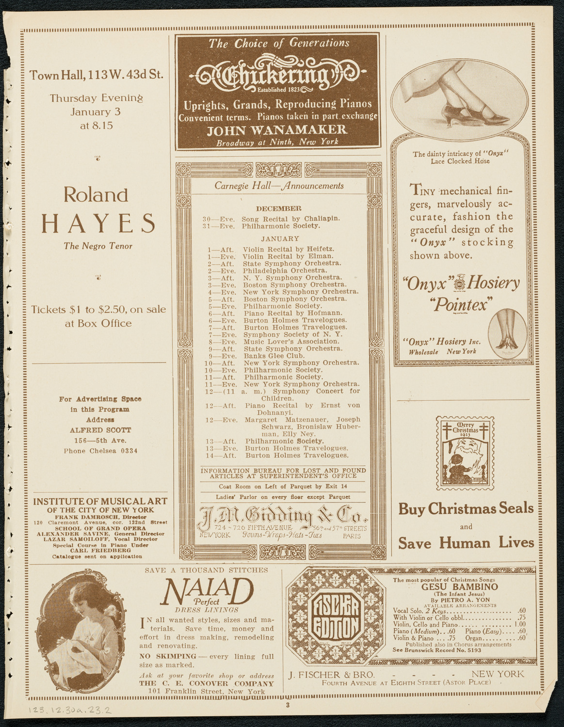 New York Philharmonic, December 30, 1923, program page 3