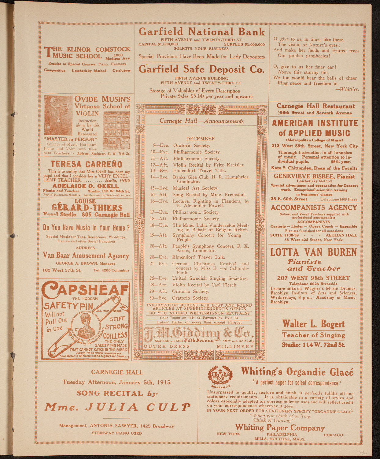 Leonard Borwick, Piano, December 8, 1914, program page 3