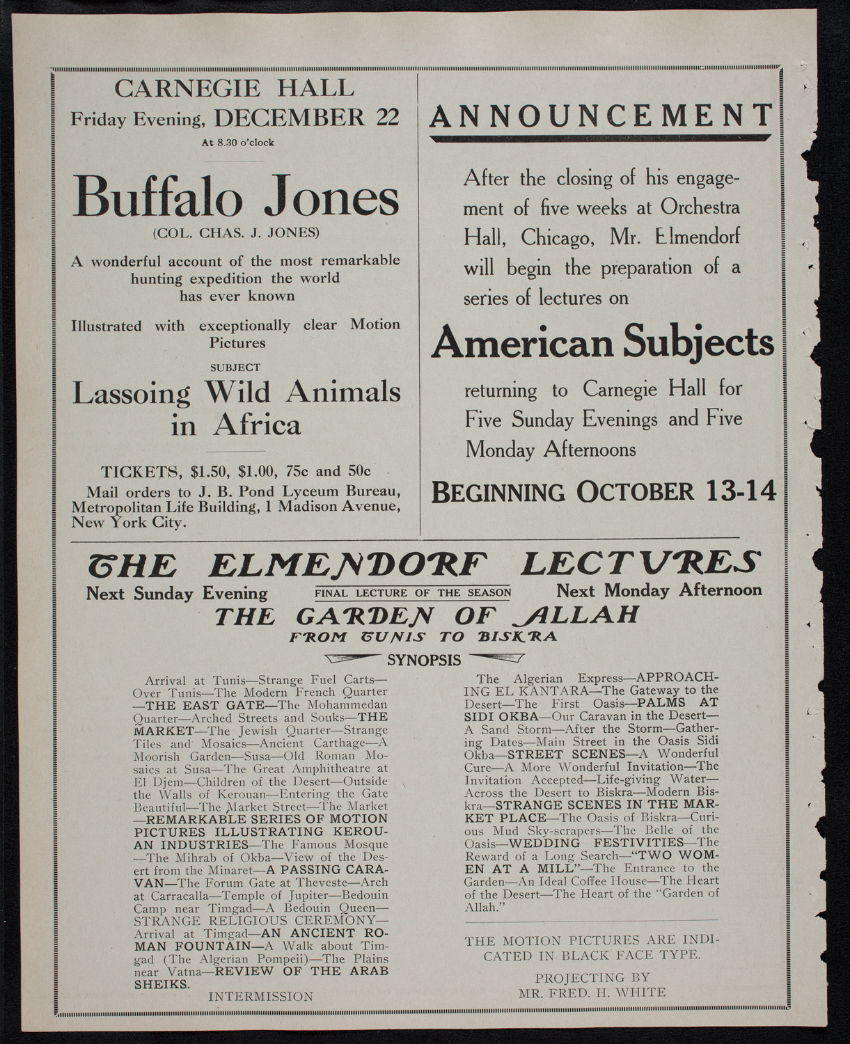 Elmendorf Lecture: Naples and Environs, December 10, 1911, program page 10