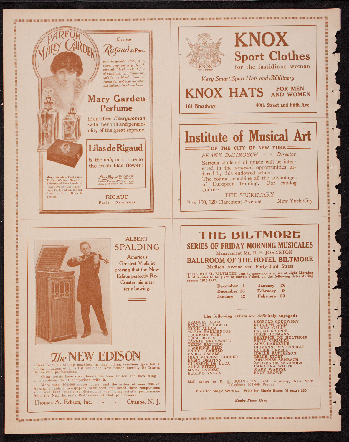 New York Philharmonic, November 24, 1916, program page 2