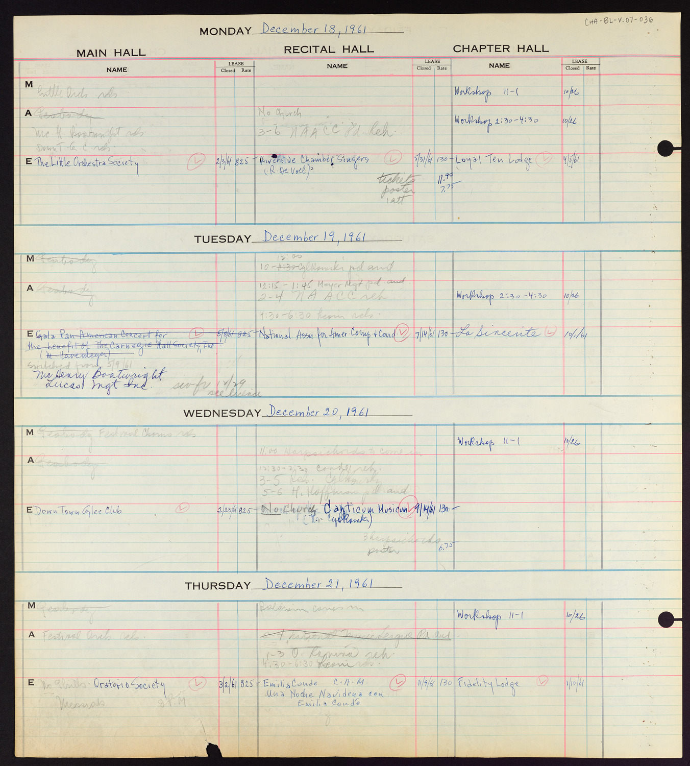 Carnegie Hall Booking Ledger, volume 7, page 36