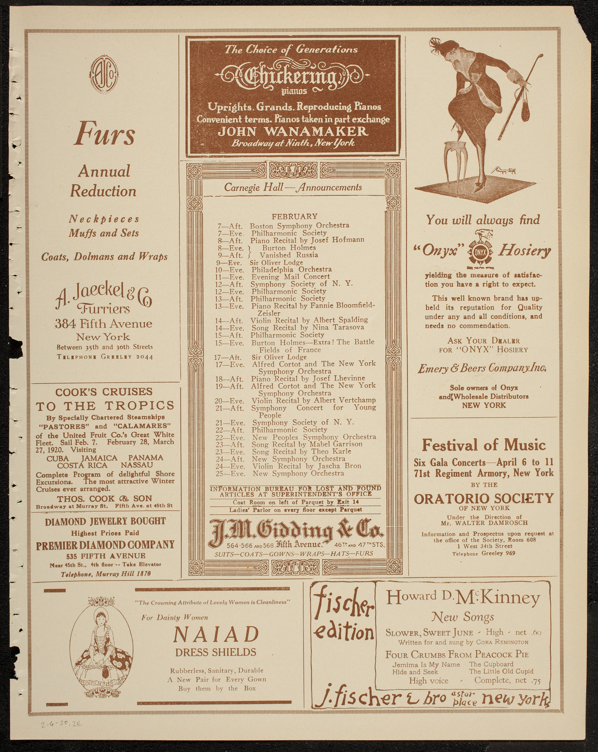 New York Philharmonic, February 6, 1920, program page 3