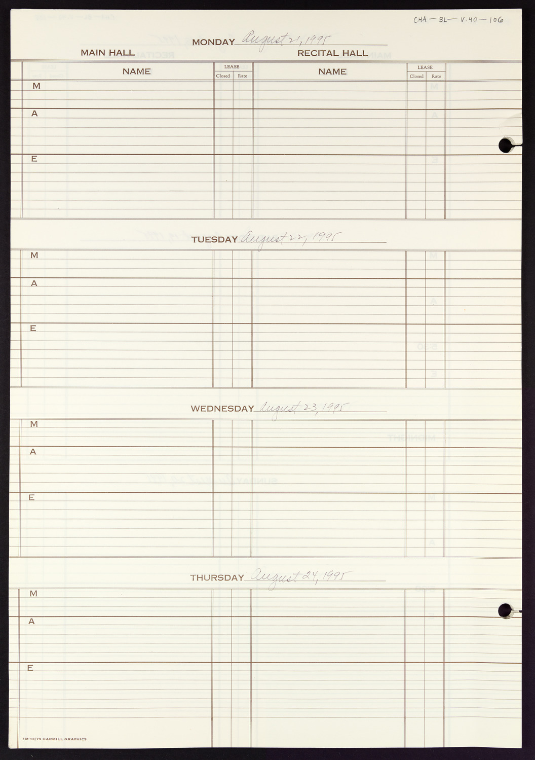 Carnegie Hall Booking Ledger, volume 40, page 106