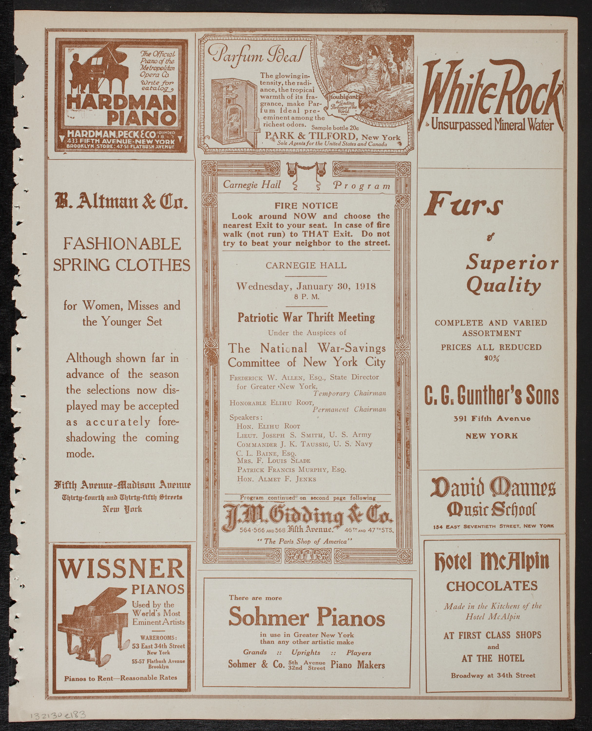 Meeting: National War-Savings Committee of New York City, January 30, 1918, program page 5