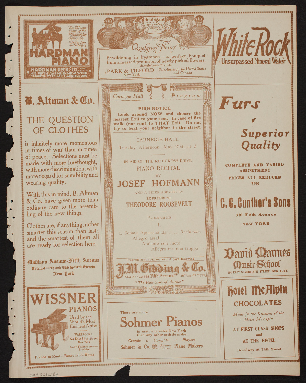 Josef Hofmann, Piano, May 21, 1918, program page 5