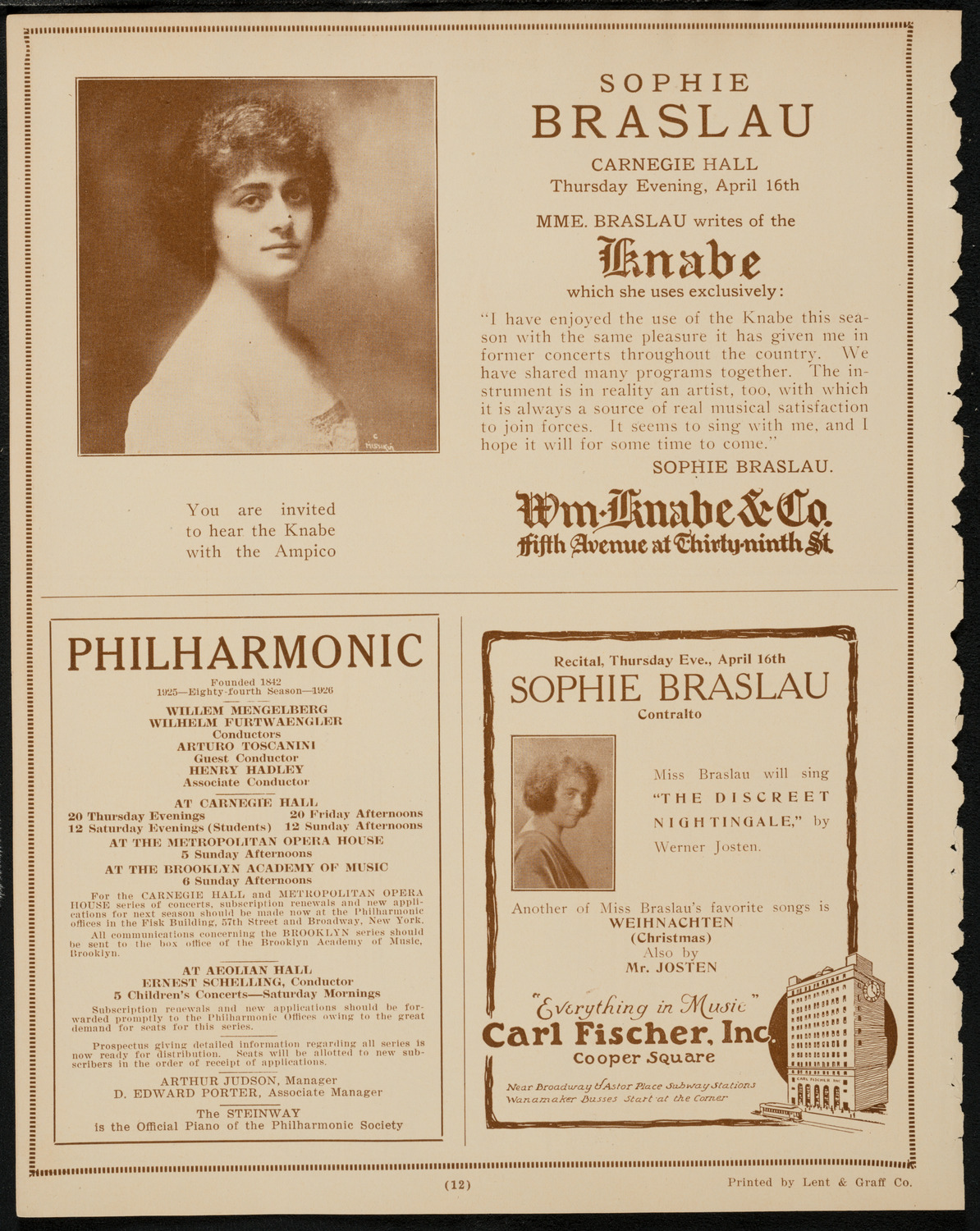 Vladimir de Pachmann, Piano, April 13, 1925, program page 12