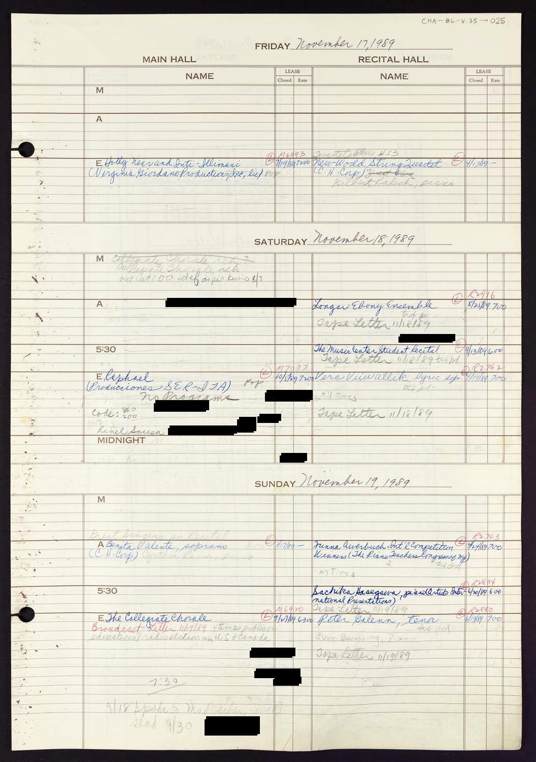 Carnegie Hall Booking Ledger, volume 35, page 25