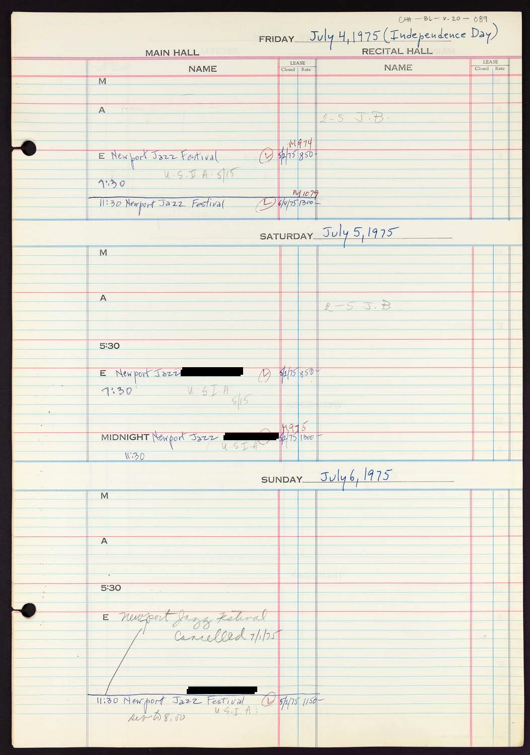 Carnegie Hall Booking Ledger, volume 20, page 89