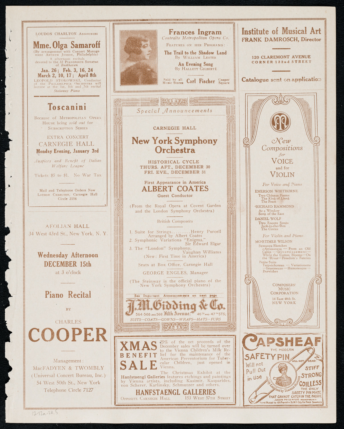 New York Philharmonic: Beethoven Festival, December 12, 1920, program page 9
