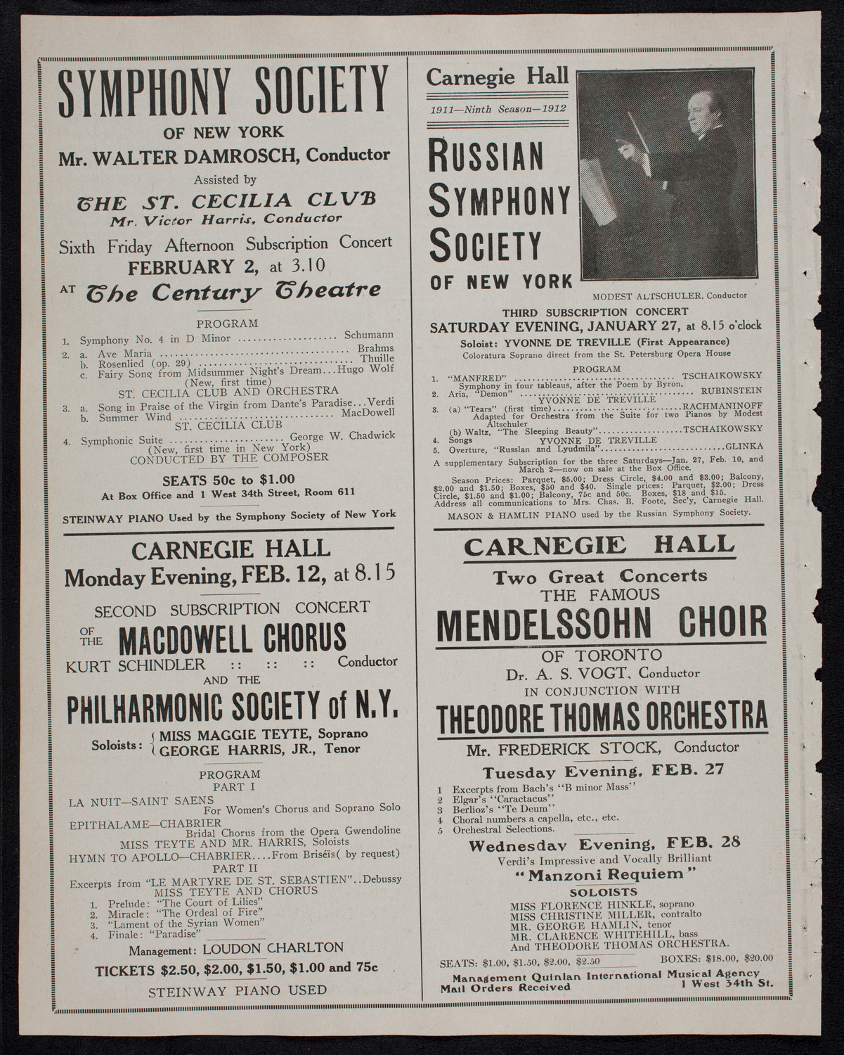 New York Philharmonic, January 26, 1912, program page 10