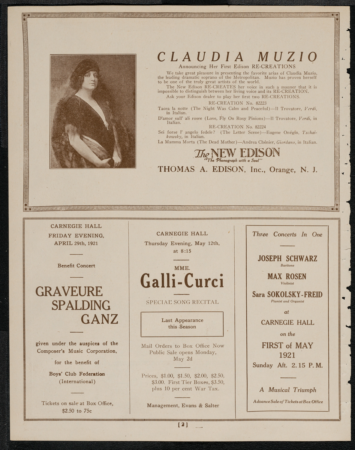 National Symphony Orchestra, April 29, 1921, program page 2