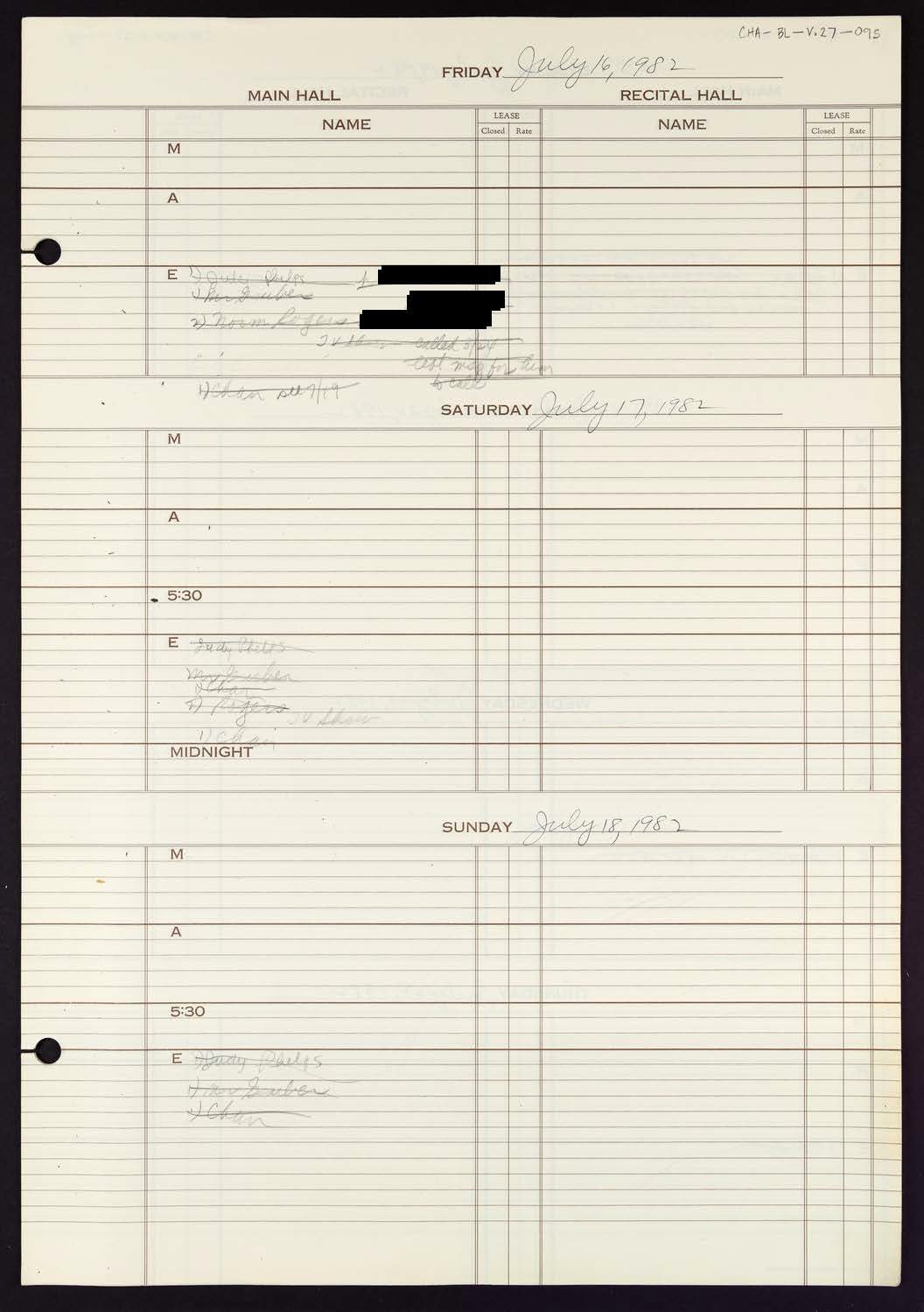 Carnegie Hall Booking Ledger, volume 27, page 95