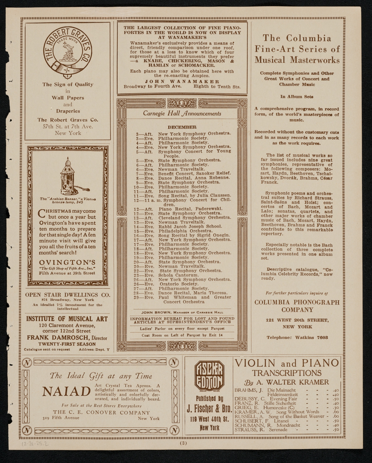 Max Rosen, Violin, December 2, 1925, program page 3