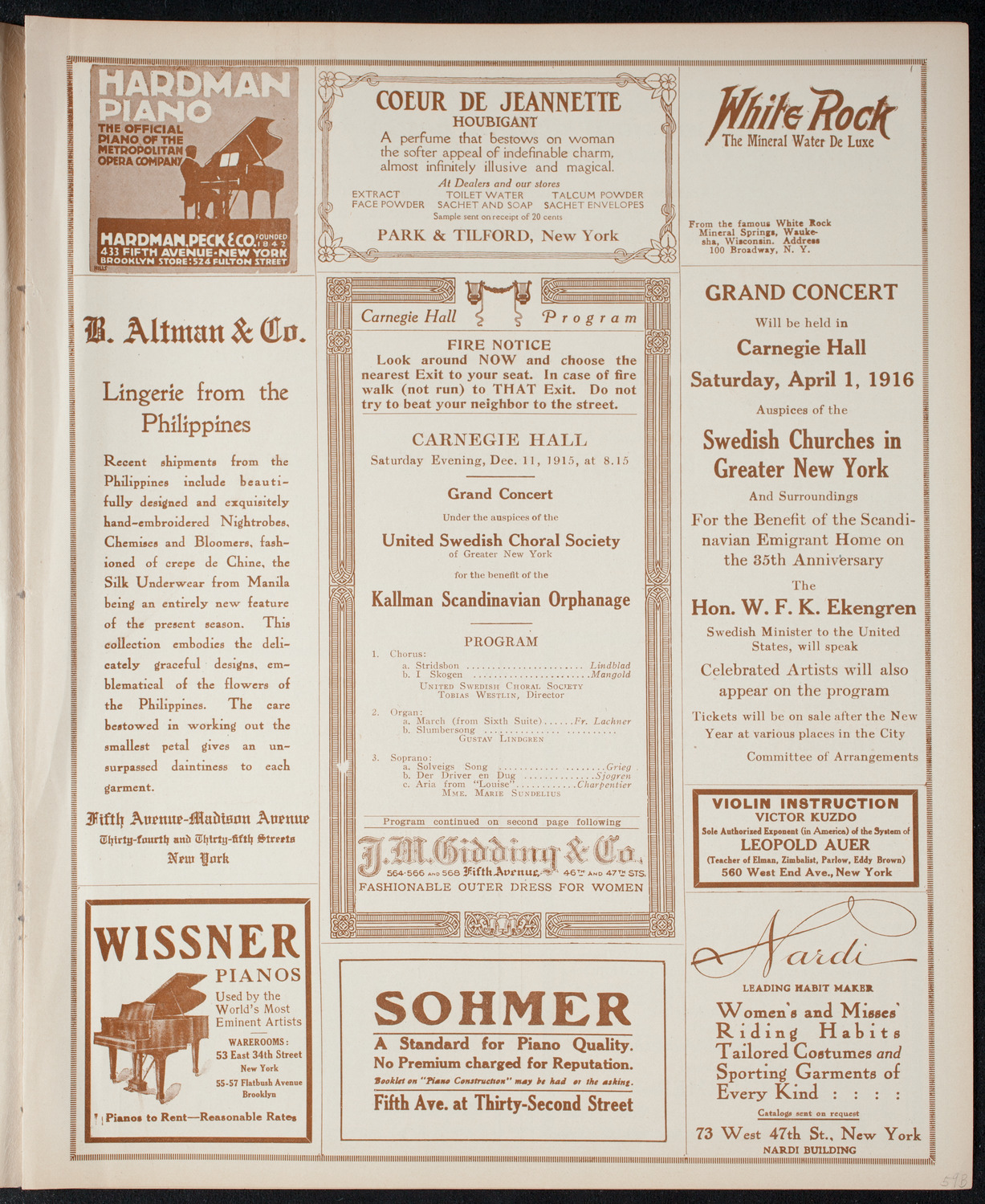 United Swedish Choral Society, December 11, 1915, program page 5