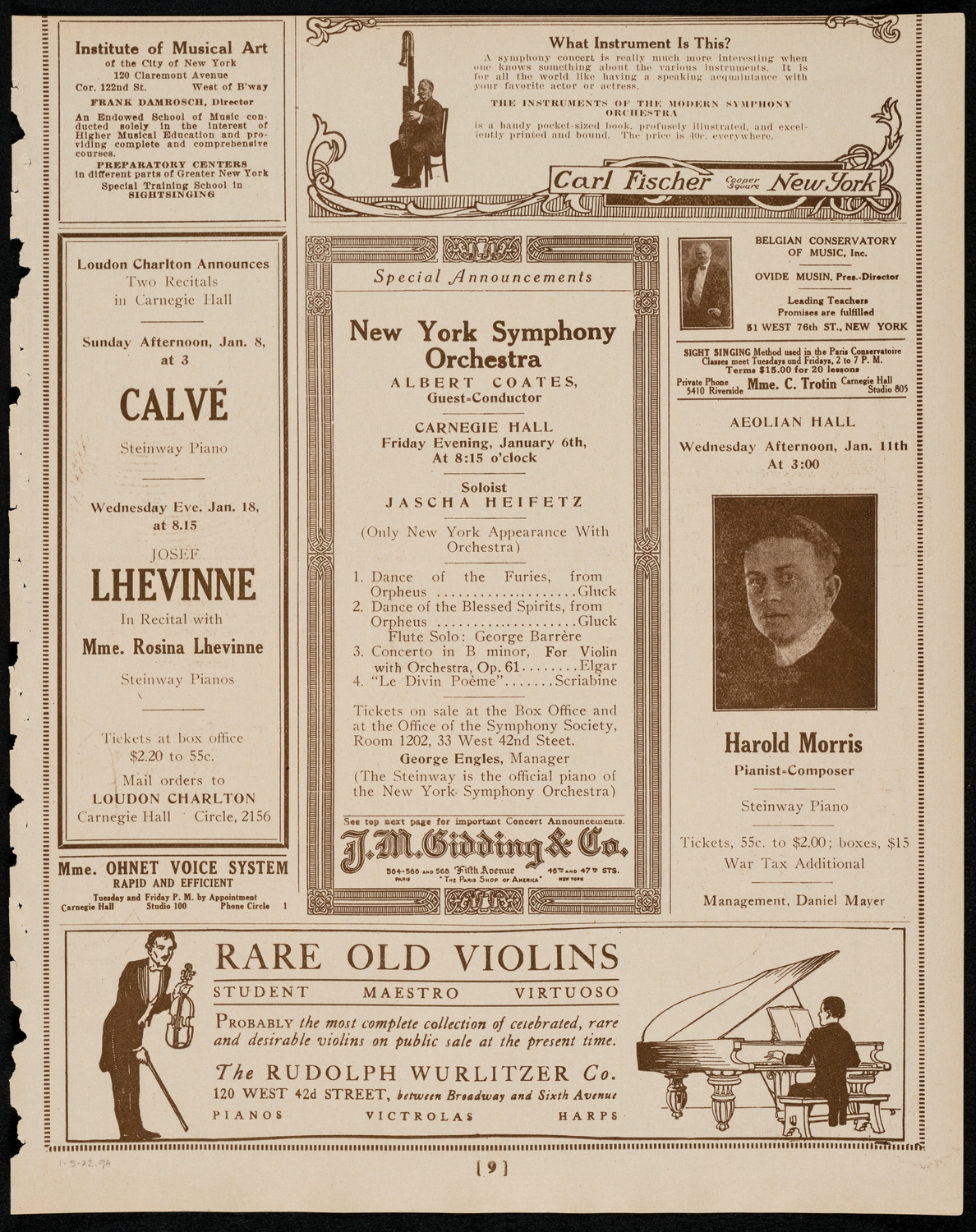 New York Symphony Orchestra, January 5, 1922, program page 9