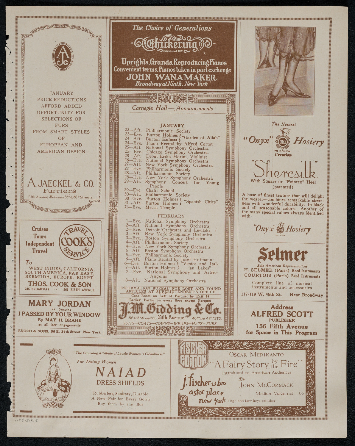 National Symphony Orchestra, January 22, 1921, program page 3