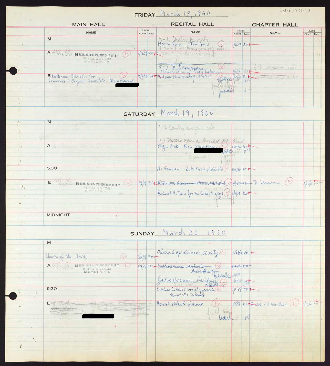 Carnegie Hall Booking Ledger, volume 5, page 53