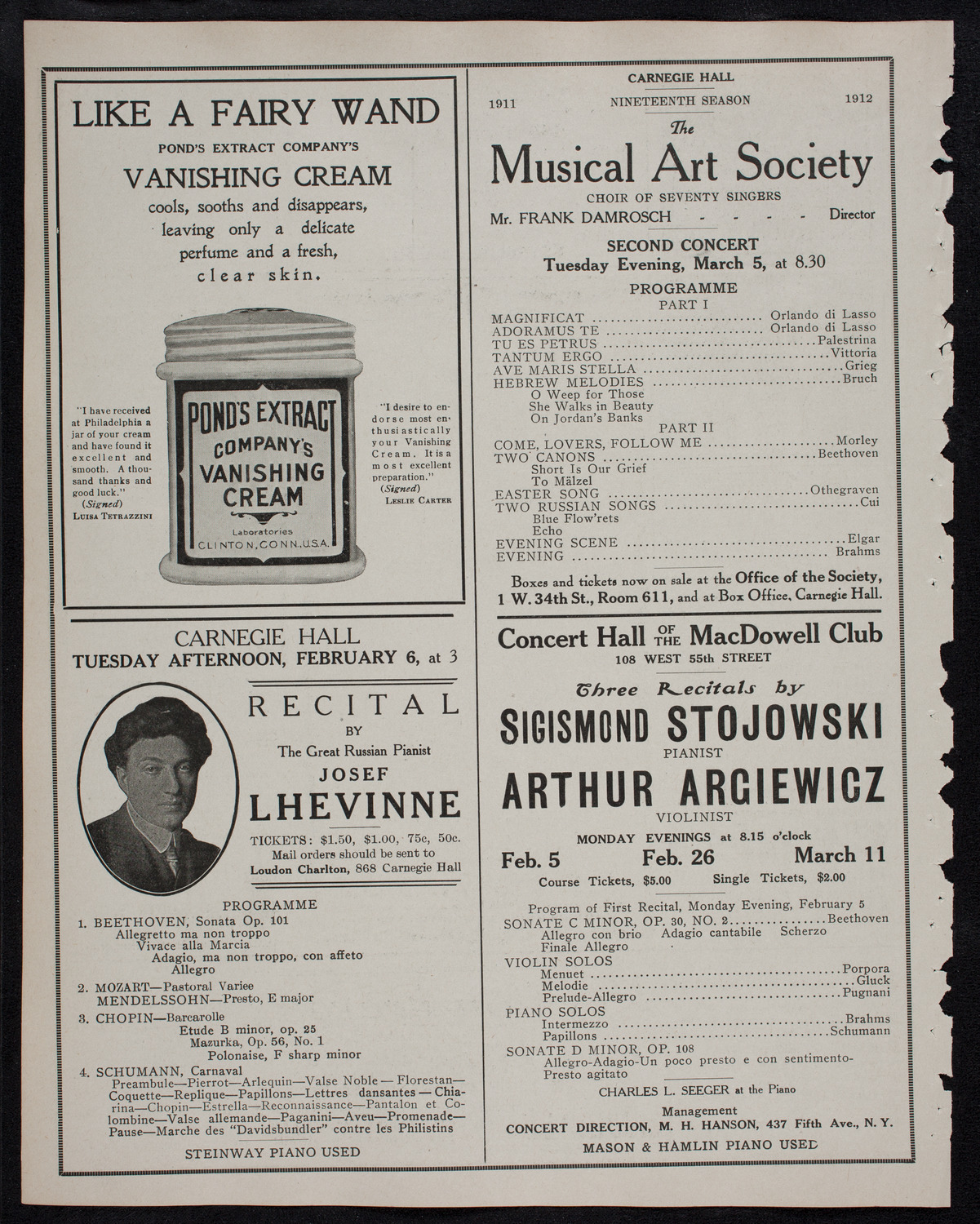 Lecture by Father Bernard Vaughan, January 31, 1912, program page 8