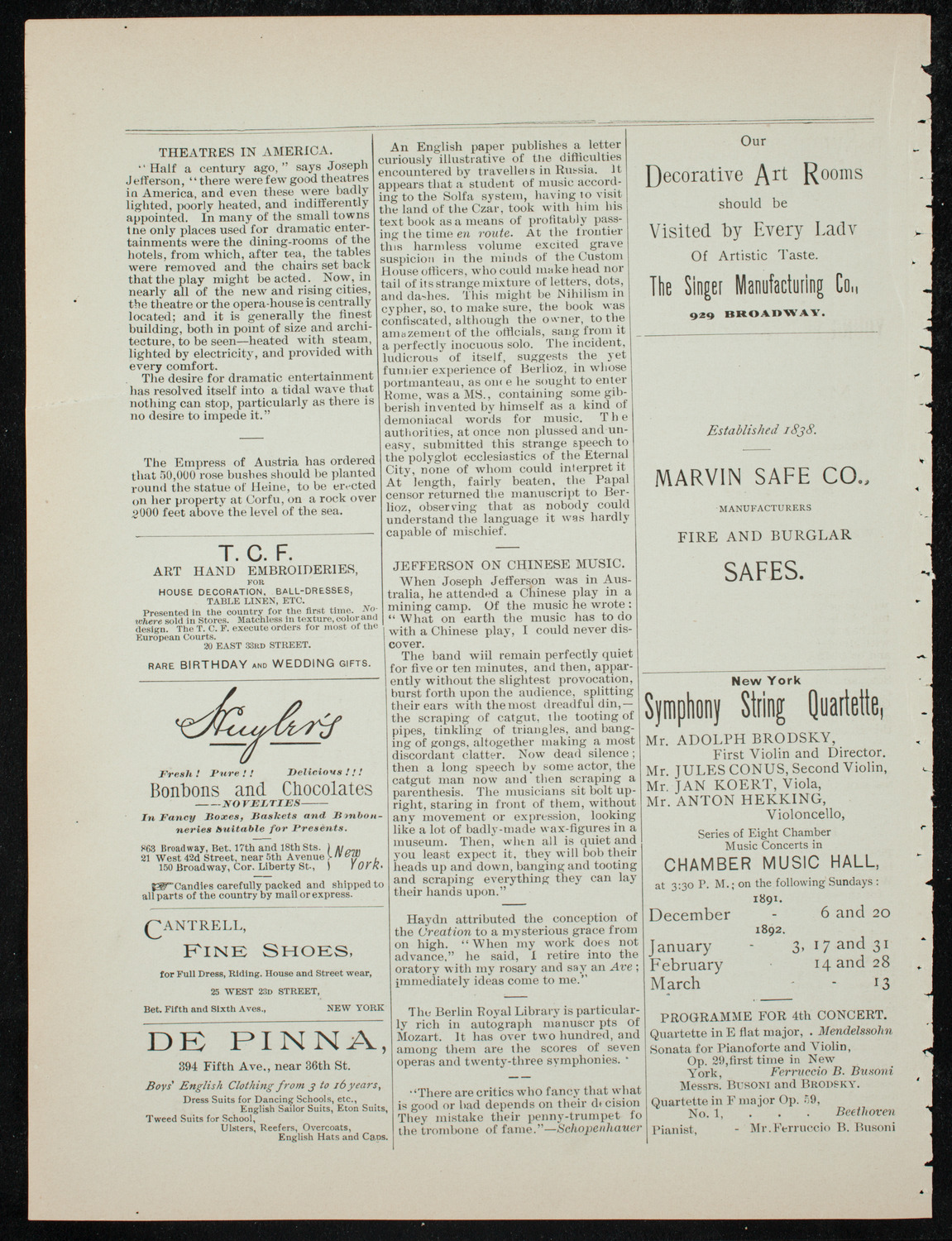 Damrosch Sunday Concert, January 10, 1892, program page 4